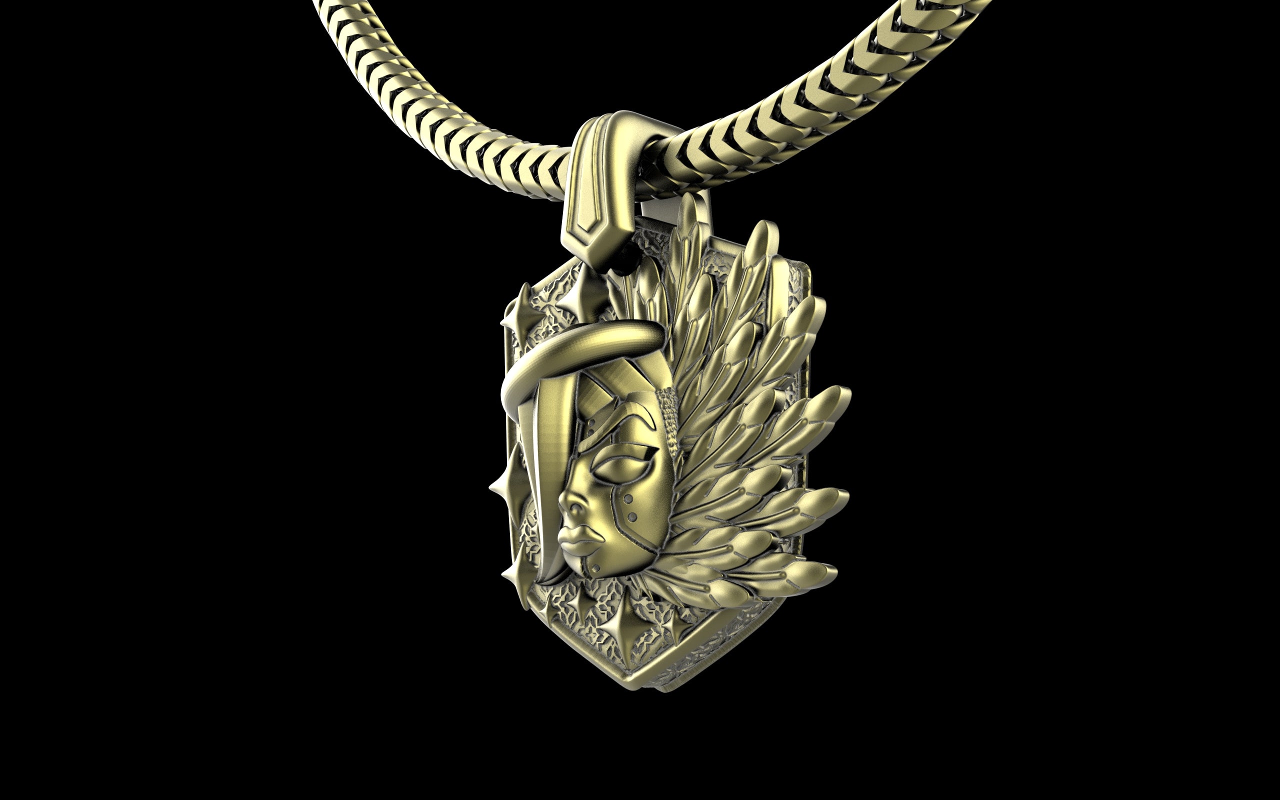 "Kira" Cyberpunk Celestial Angel Pendant with Chain - Sterling Silver / Brass / Bronze