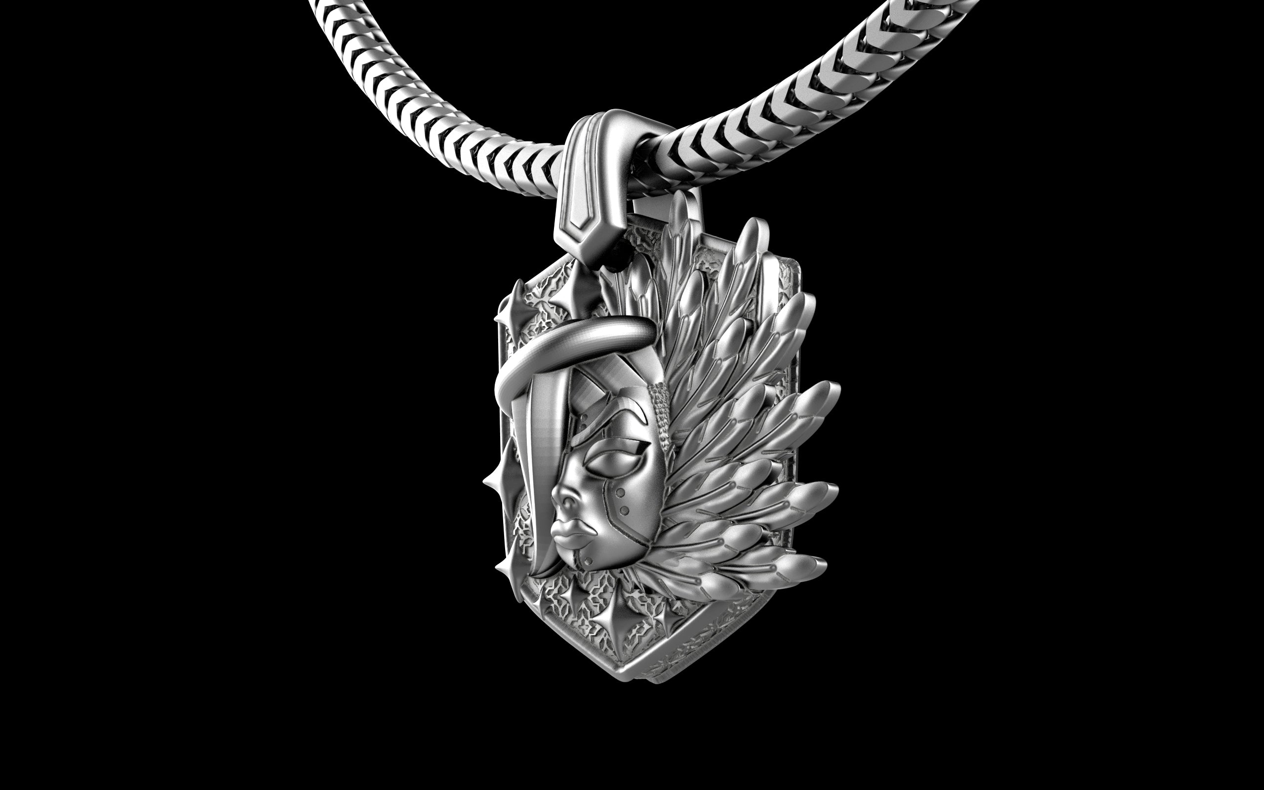 "Kira" Cyberpunk Celestial Angel Pendant with Chain - Sterling Silver / Brass / Bronze