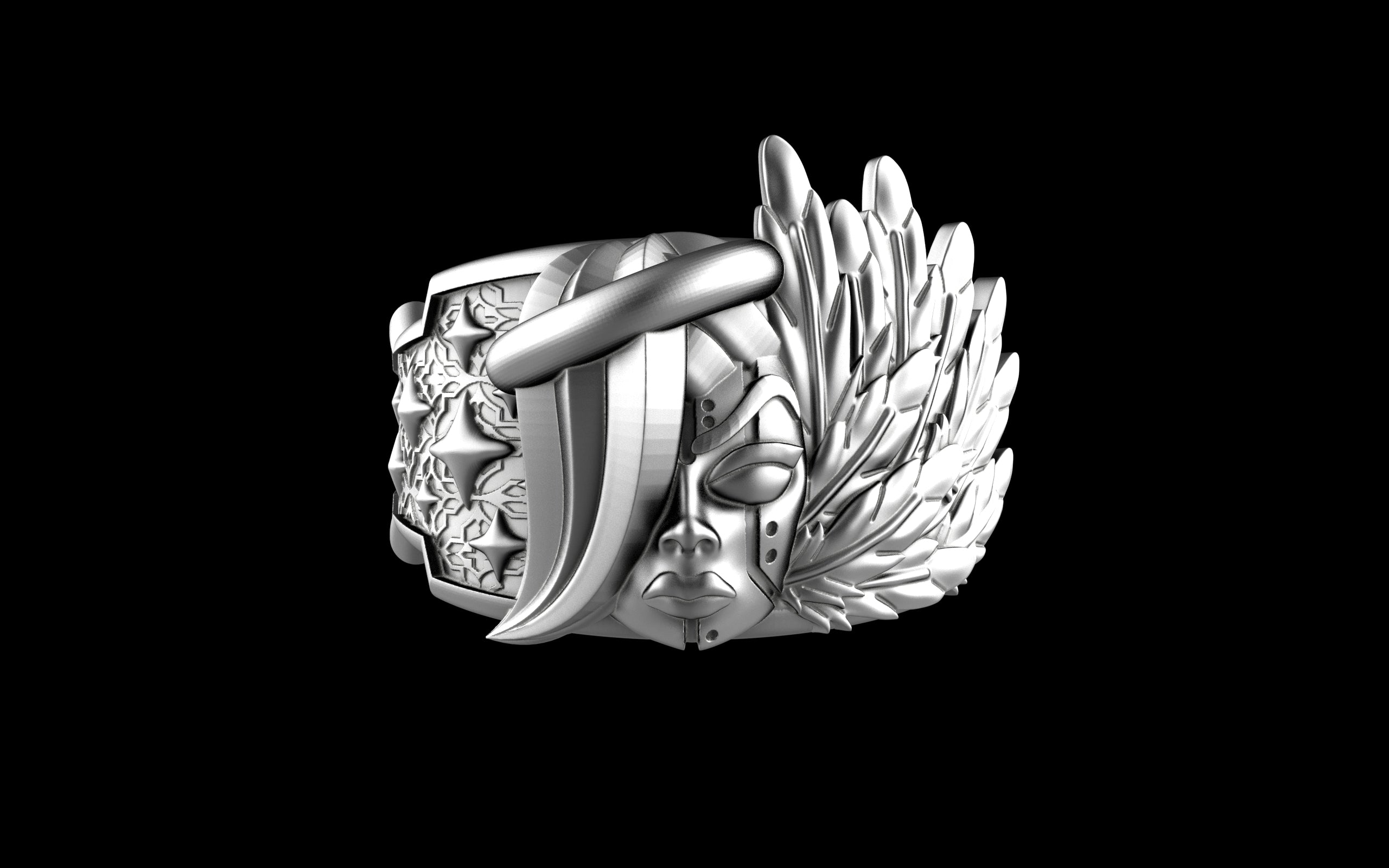 "Kira" Cyberpunk Celestial Angel Ring - Sterling Silver / Brass / Bronze