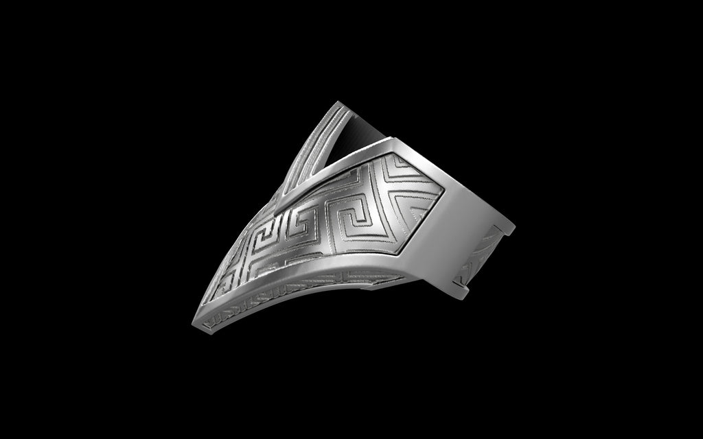 "Amneil" Future Tribal Patterned Symmetrical Ring - Sterling Silver / Brass