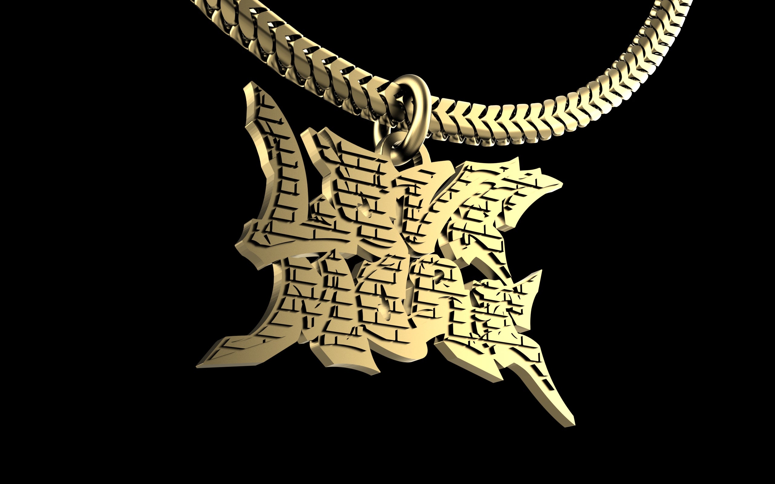 "Love More" Graffiti Style Pendant with Chain - Sterling Silver / Brass / Bronze