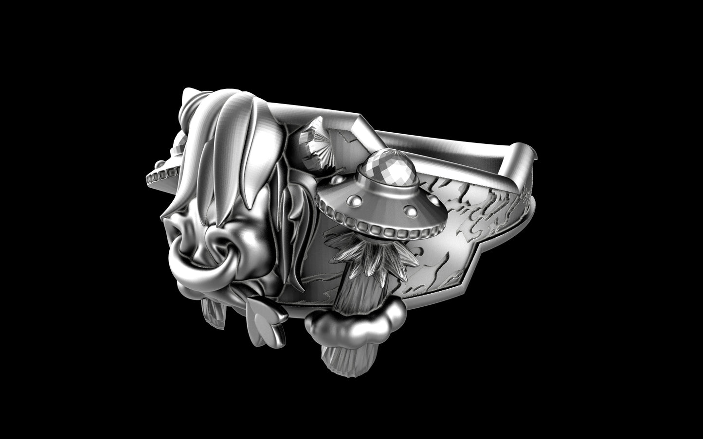 "Maddox" Long-Haired Cow/Bull/Ox with UFO's Ring - Sterling Silver / Brass / Bronze