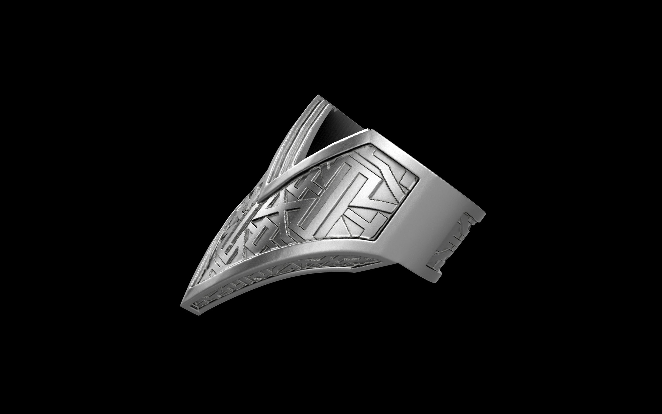 "Amneil" Future Tribal Patterned Symmetrical Ring - Sterling Silver / Brass