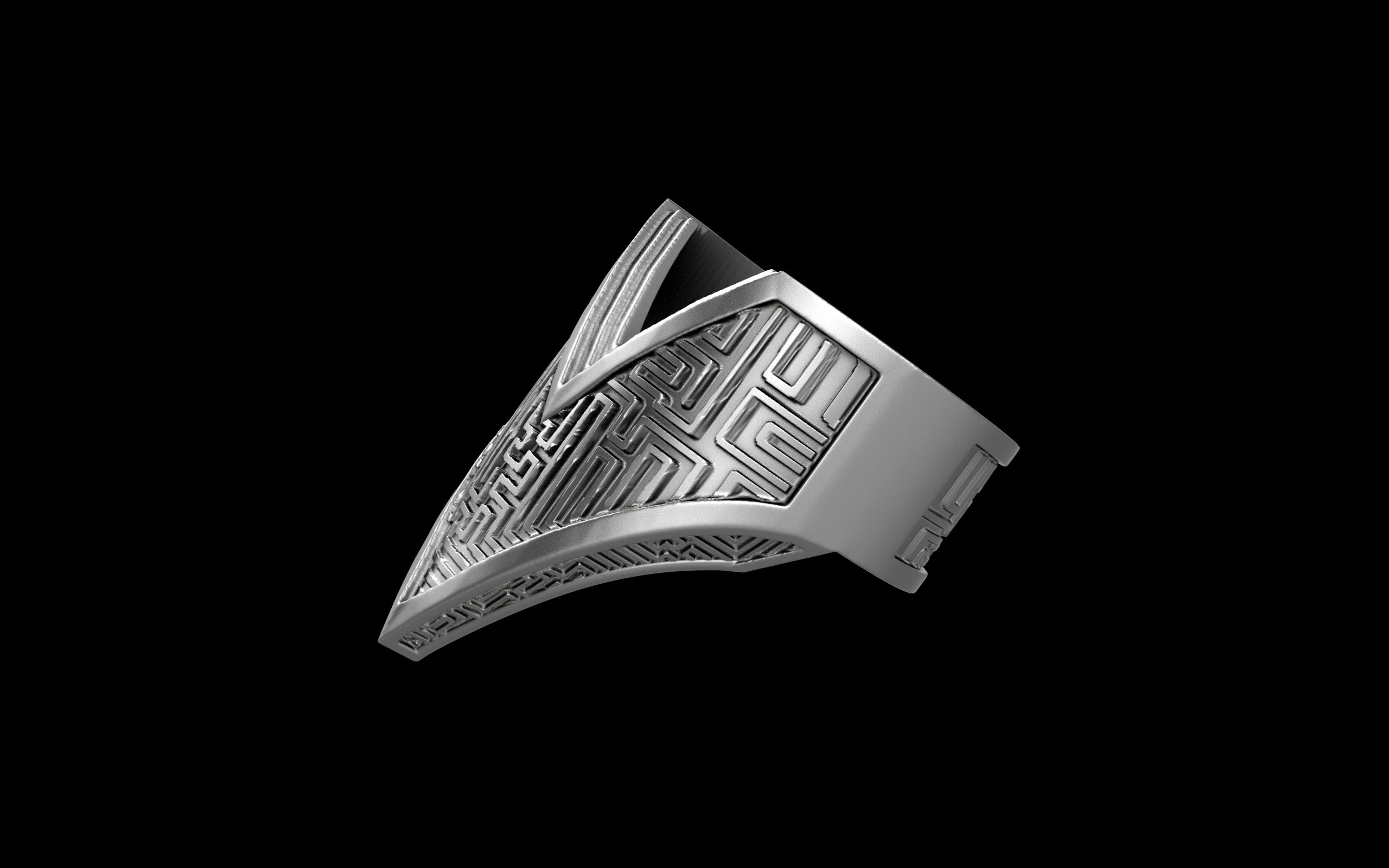 "Amneil" Future Tribal Patterned Symmetrical Ring - Sterling Silver / Brass