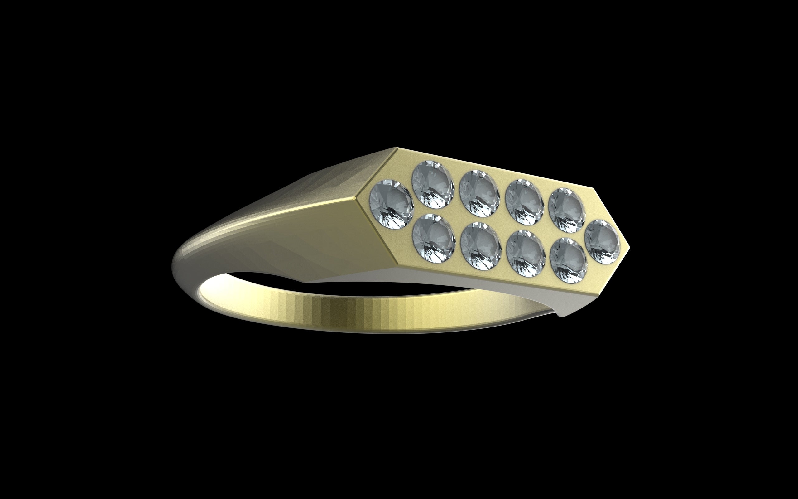 "Nyalla" Minimalist Long Hex Signet Ring - Custom Pave Gemstones - Sterling Silver / Brass