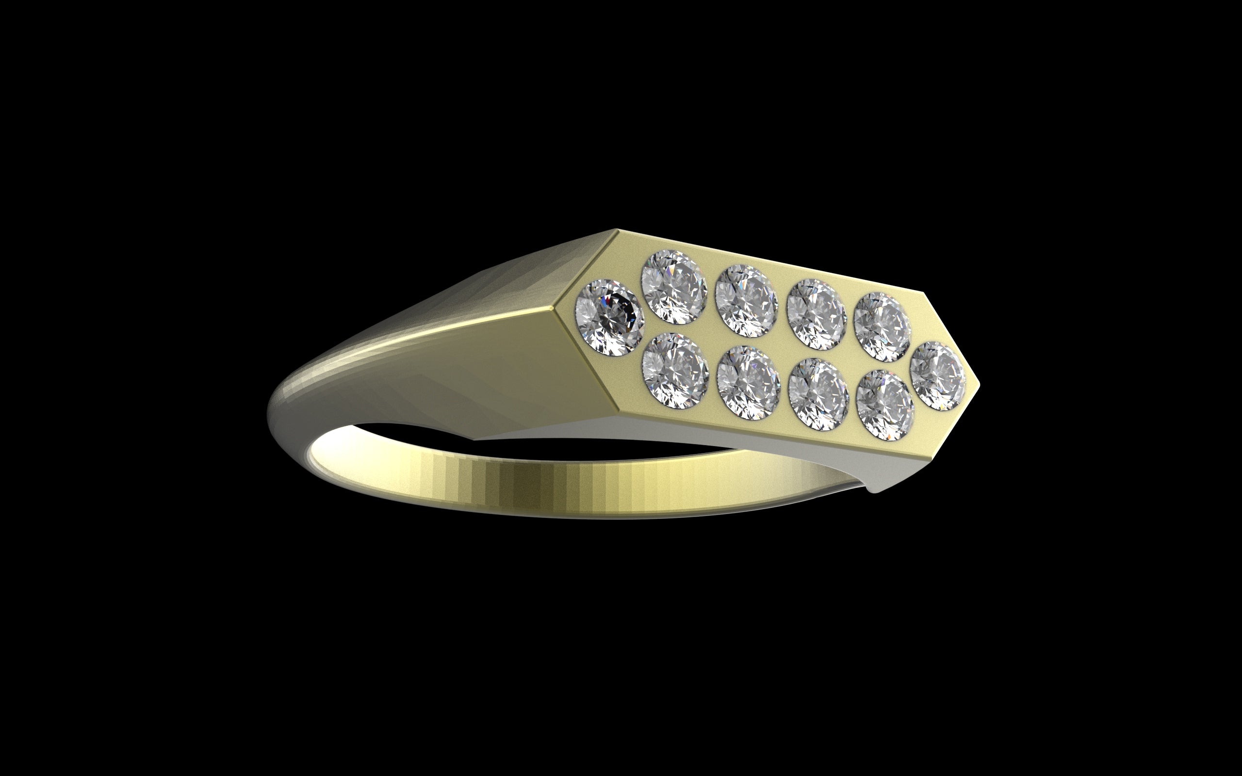 "Nyalla" Minimalist Long Hex Signet Ring - Custom Pave Gemstones - Sterling Silver / Brass