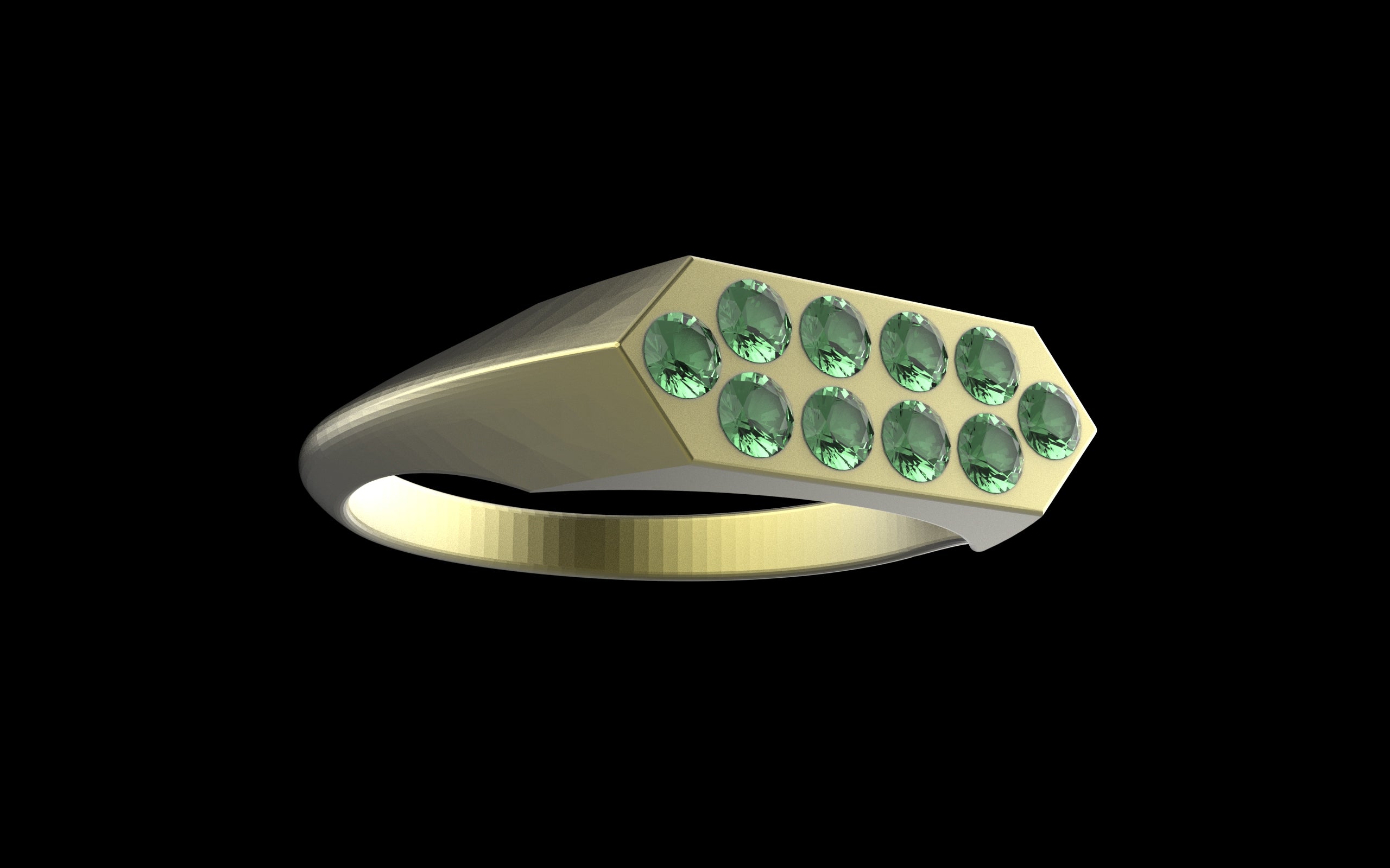 "Nyalla" Minimalist Long Hex Signet Ring - Custom Pave Gemstones - Sterling Silver / Brass