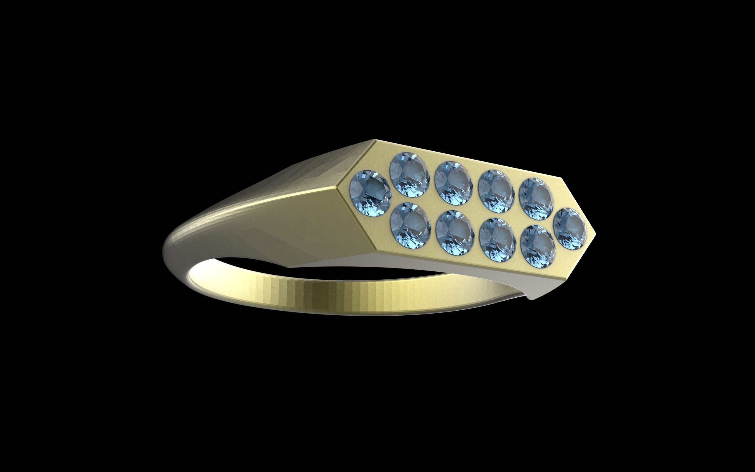 "Nyalla" Minimalist Long Hex Signet Ring - Custom Pave Gemstones - Sterling Silver / Brass