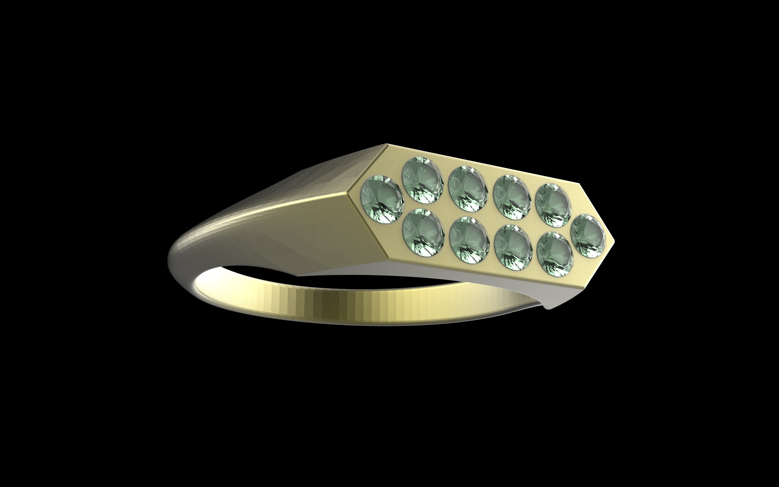 "Nyalla" Minimalist Long Hex Signet Ring - Custom Pave Gemstones - Sterling Silver / Brass
