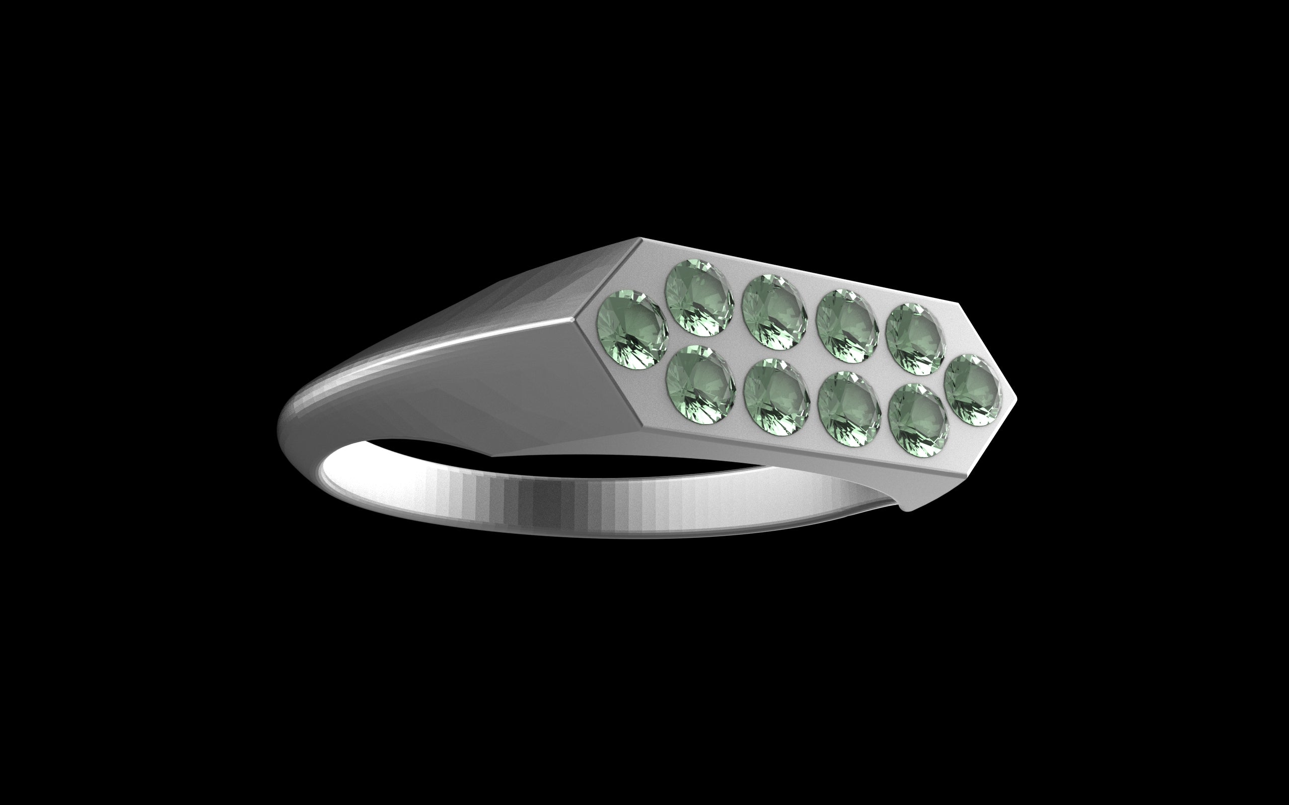 "Nyalla" Minimalist Long Hex Signet Ring - Custom Pave Gemstones - Sterling Silver / Brass