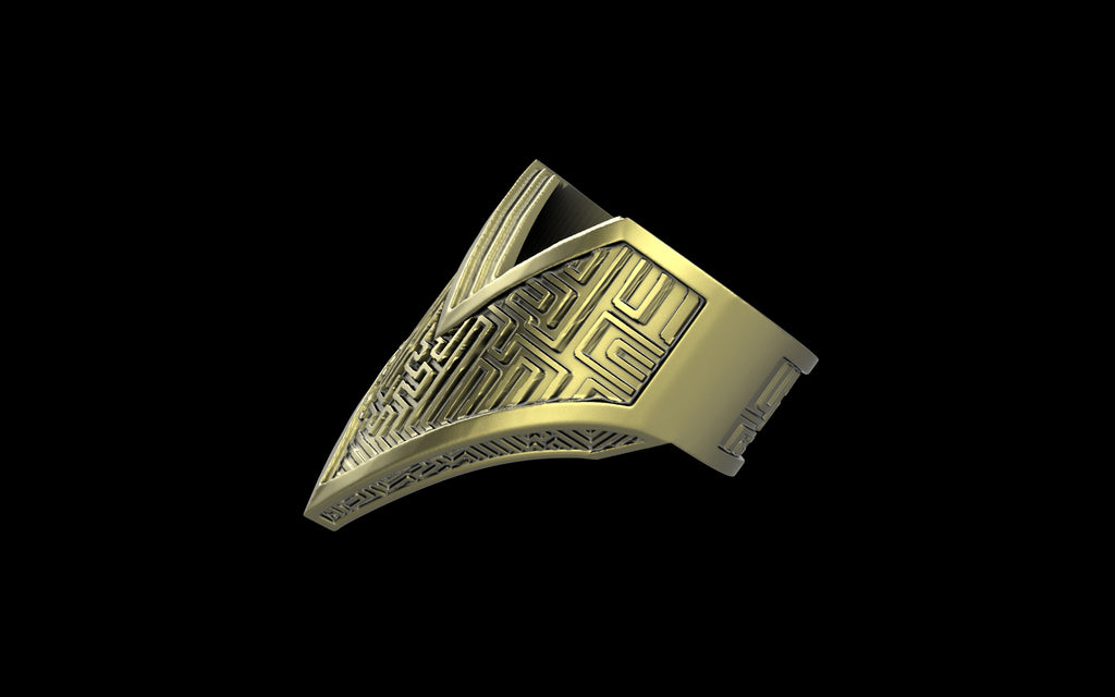"Amneil" Future Tribal Patterned Symmetrical Ring - Sterling Silver / Brass