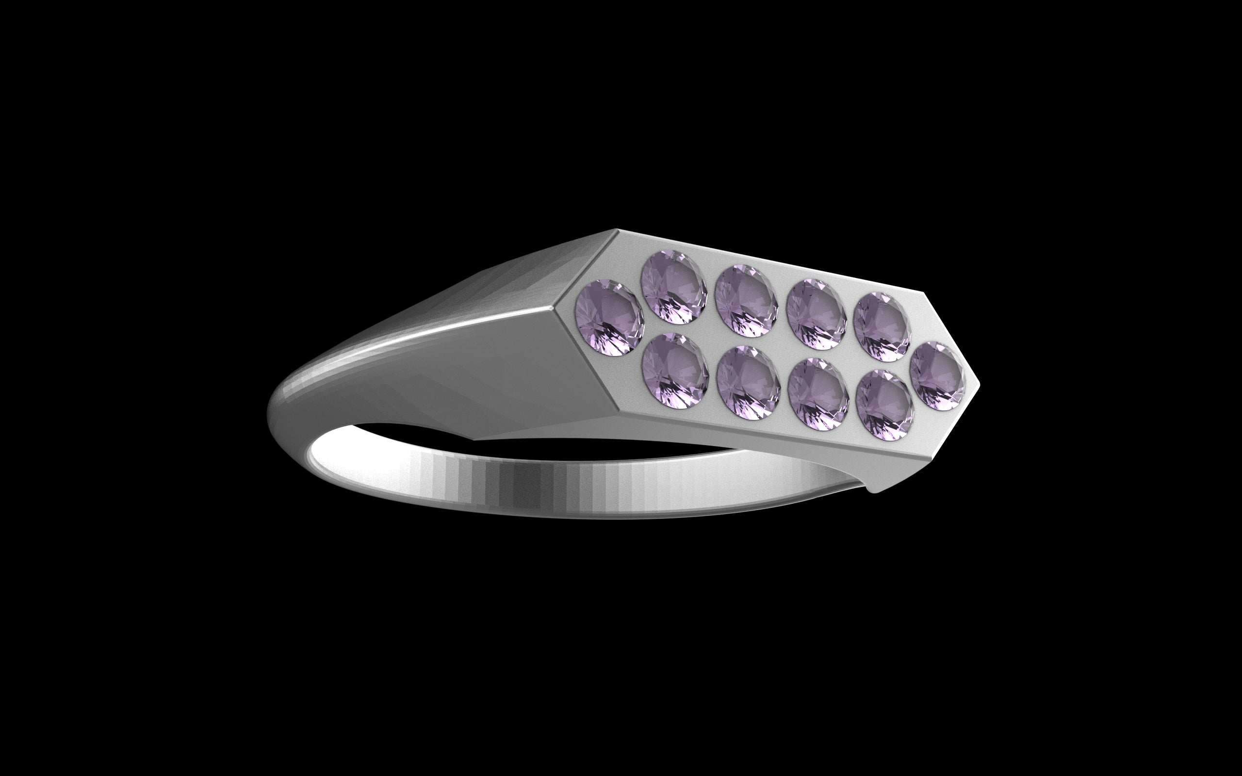 "Nyalla" Minimalist Long Hex Signet Ring - Custom Pave Gemstones - Sterling Silver / Brass