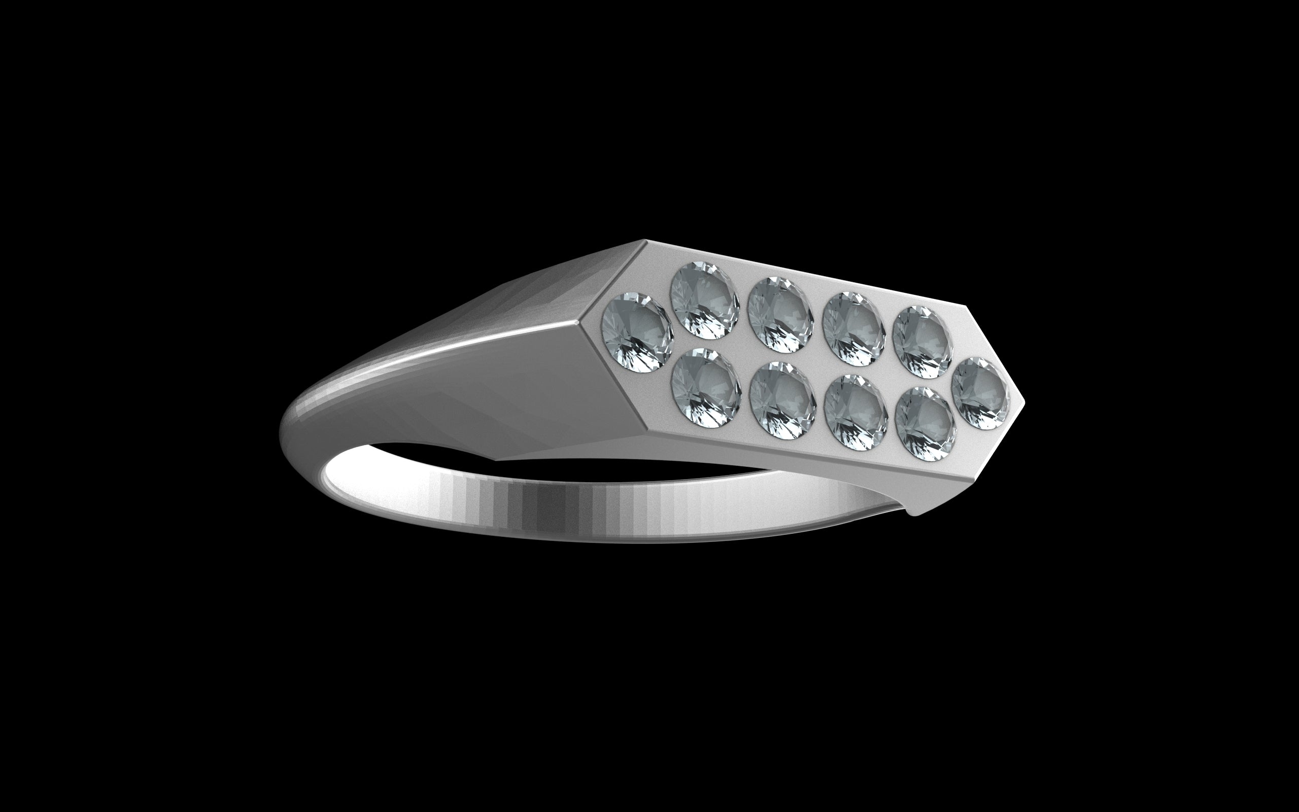 "Nyalla" Minimalist Long Hex Signet Ring - Custom Pave Gemstones - Sterling Silver / Brass