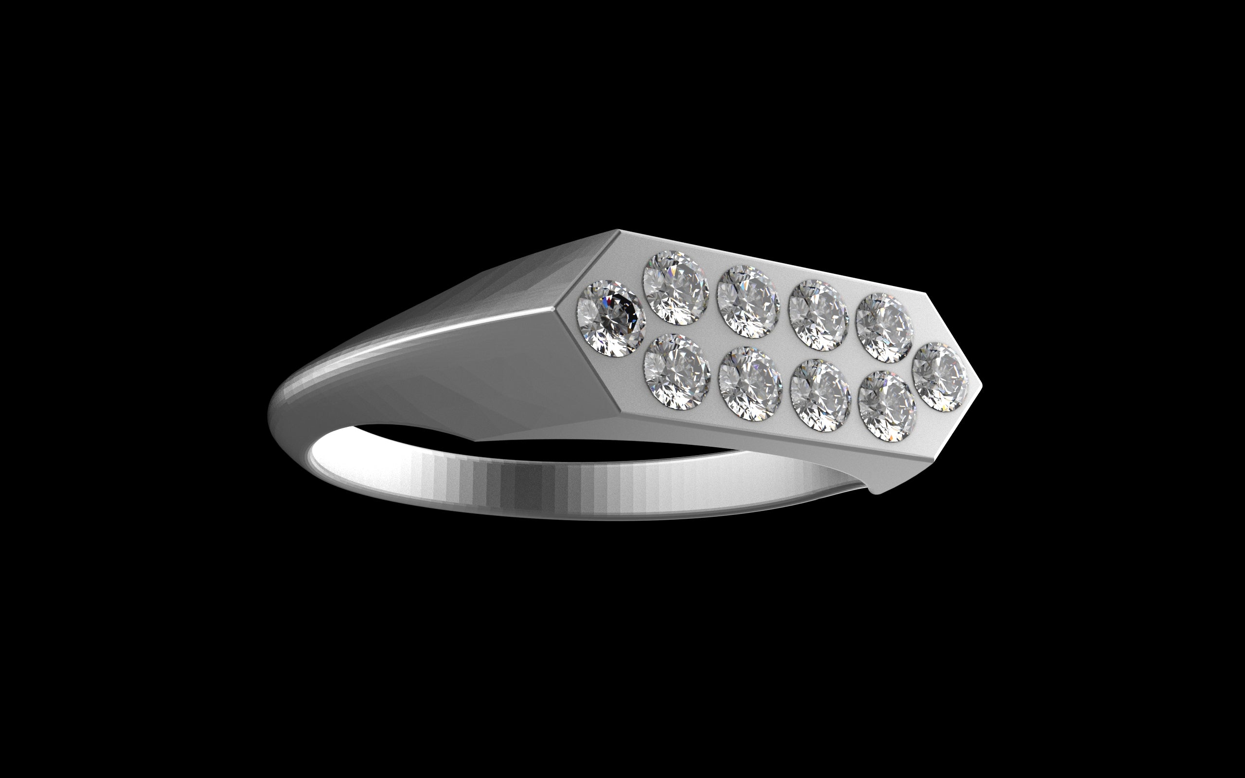 "Nyalla" Minimalist Long Hex Signet Ring - Custom Pave Gemstones - Sterling Silver / Brass