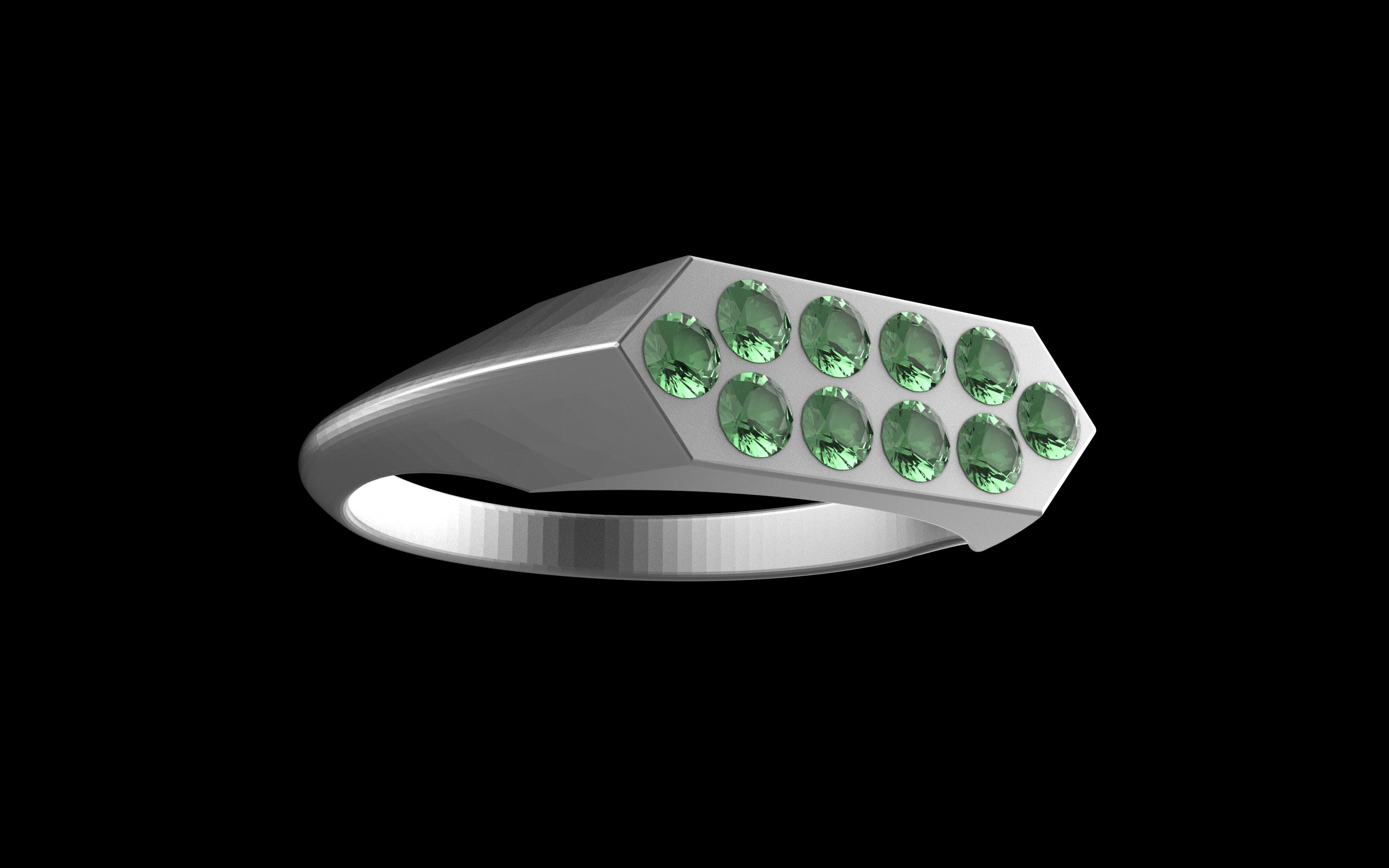 "Nyalla" Minimalist Long Hex Signet Ring - Custom Pave Gemstones - Sterling Silver / Brass
