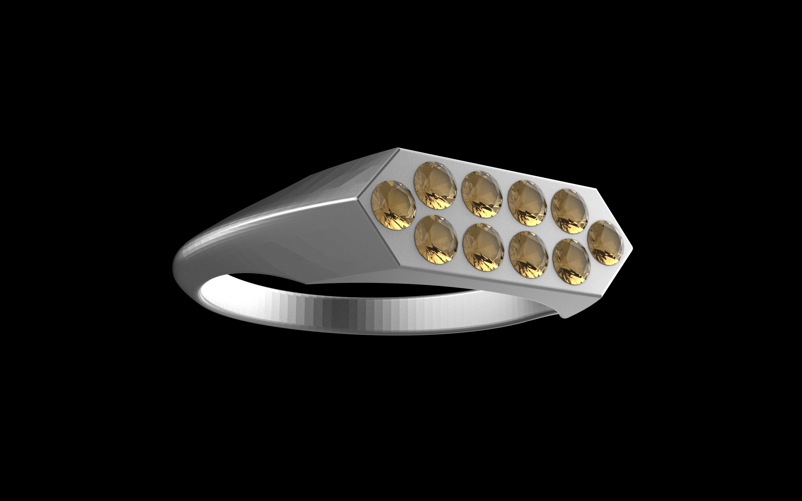 "Nyalla" Minimalist Long Hex Signet Ring - Custom Pave Gemstones - Sterling Silver / Brass
