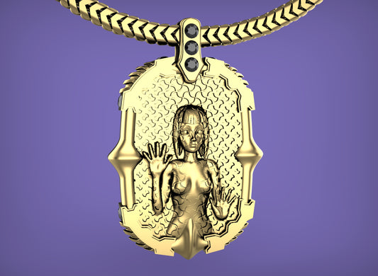 "Dissipation Error" Biomechanical Cyberpunk Pendant with Chain - Sterling Silver / Brass / Bronze