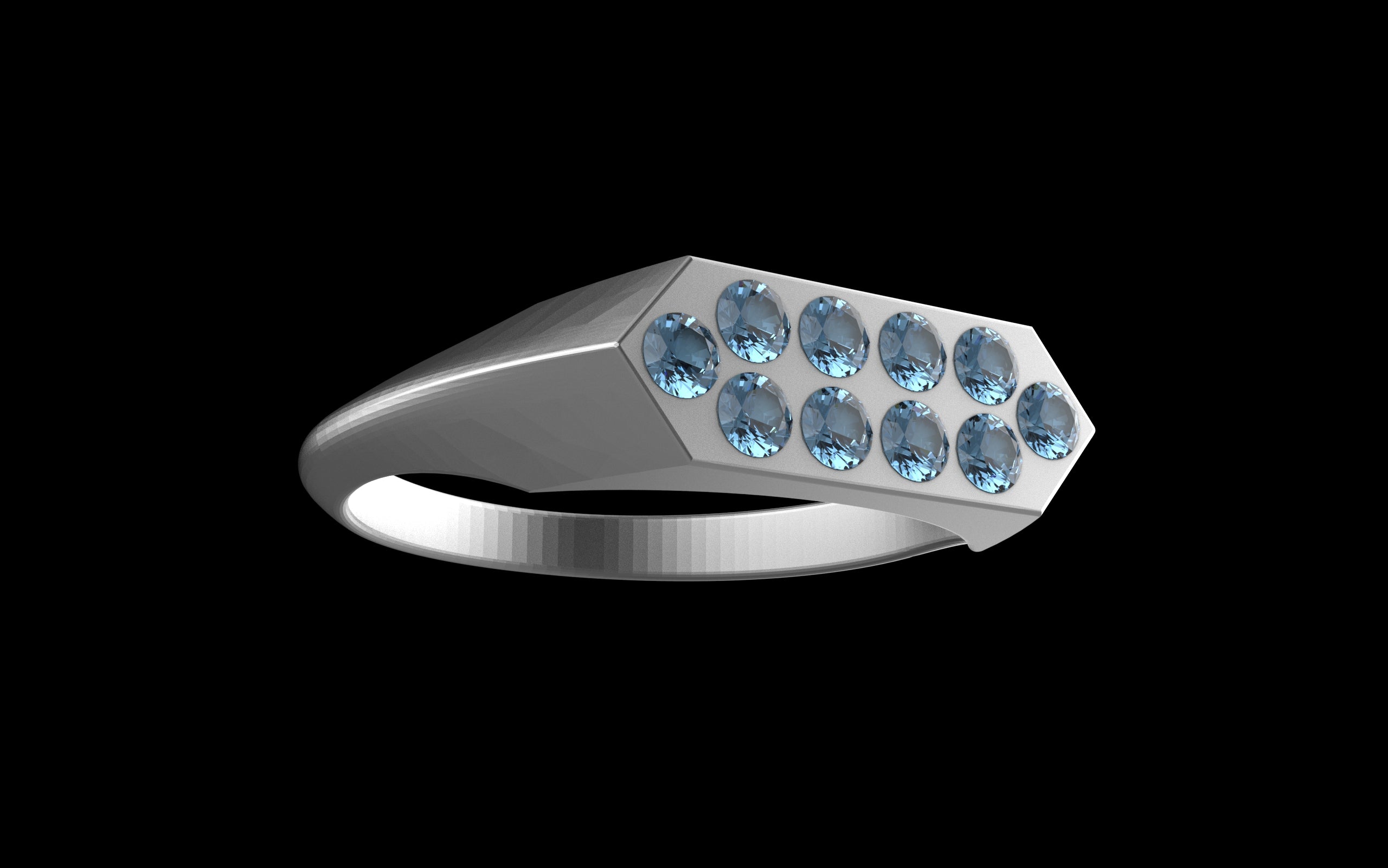 "Nyalla" Minimalist Long Hex Signet Ring - Custom Pave Gemstones - Sterling Silver / Brass