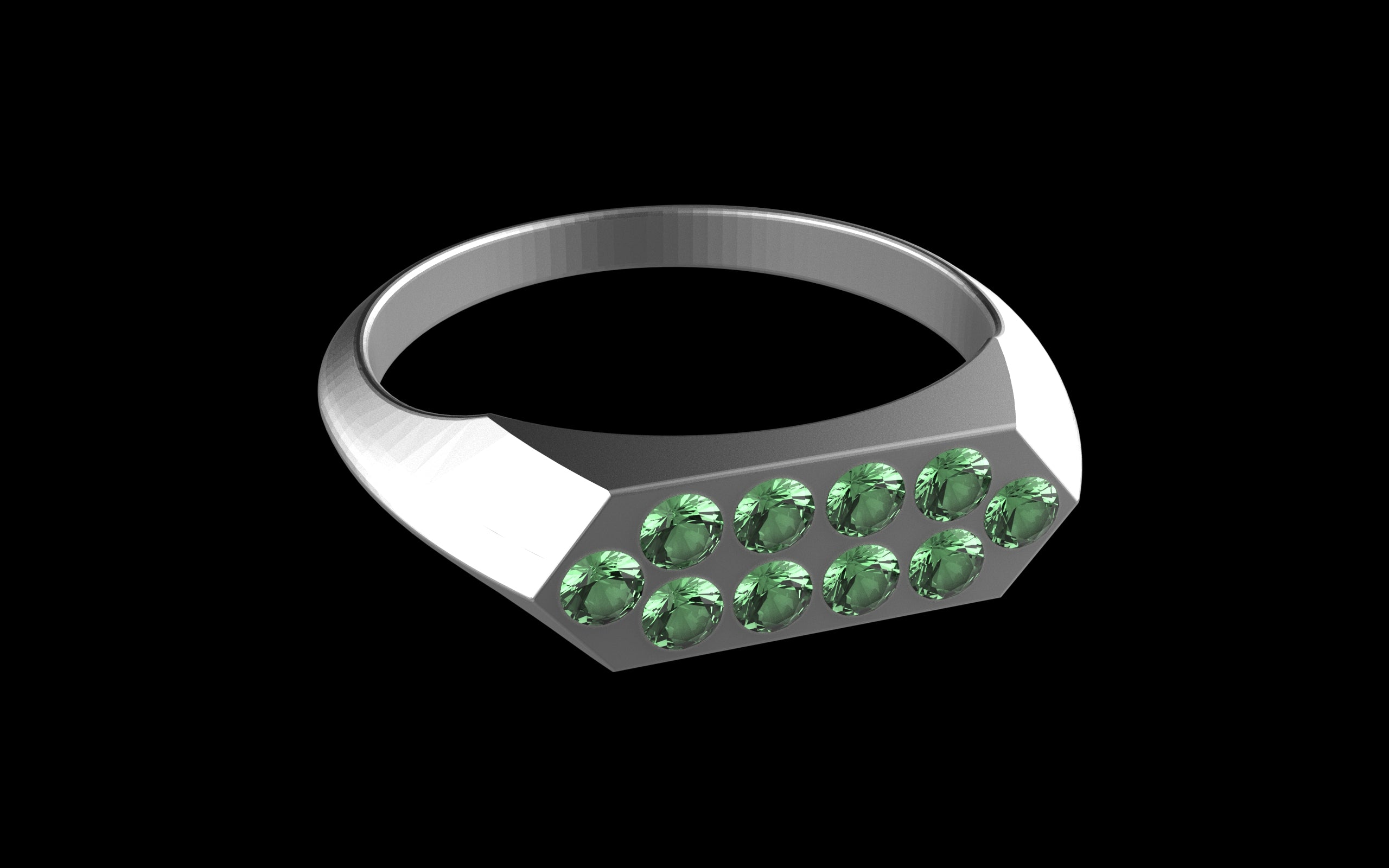 "Nyalla" Minimalist Long Hex Signet Ring - Custom Pave Gemstones - Sterling Silver / Brass