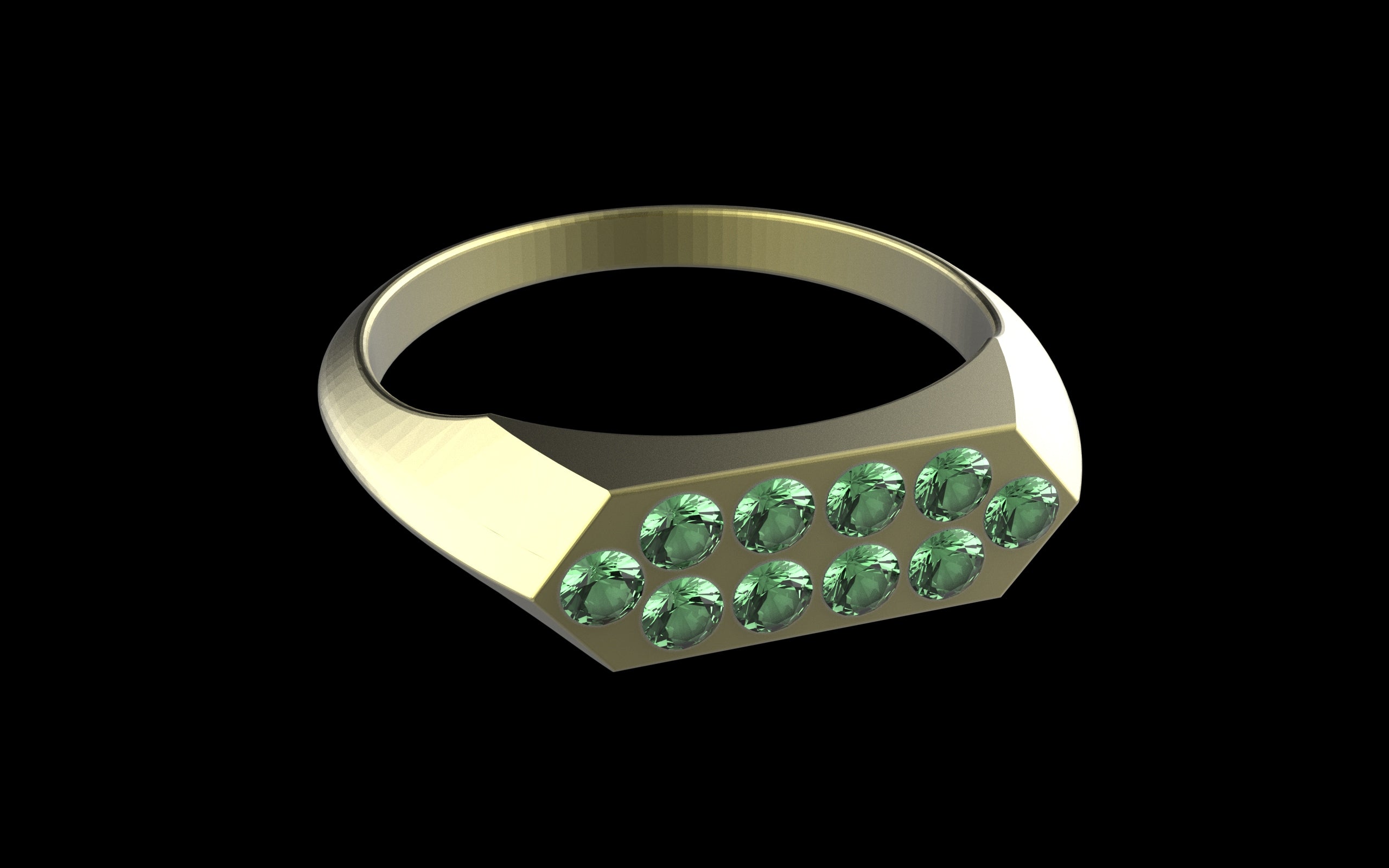 "Nyalla" Minimalist Long Hex Signet Ring - Custom Pave Gemstones - Sterling Silver / Brass