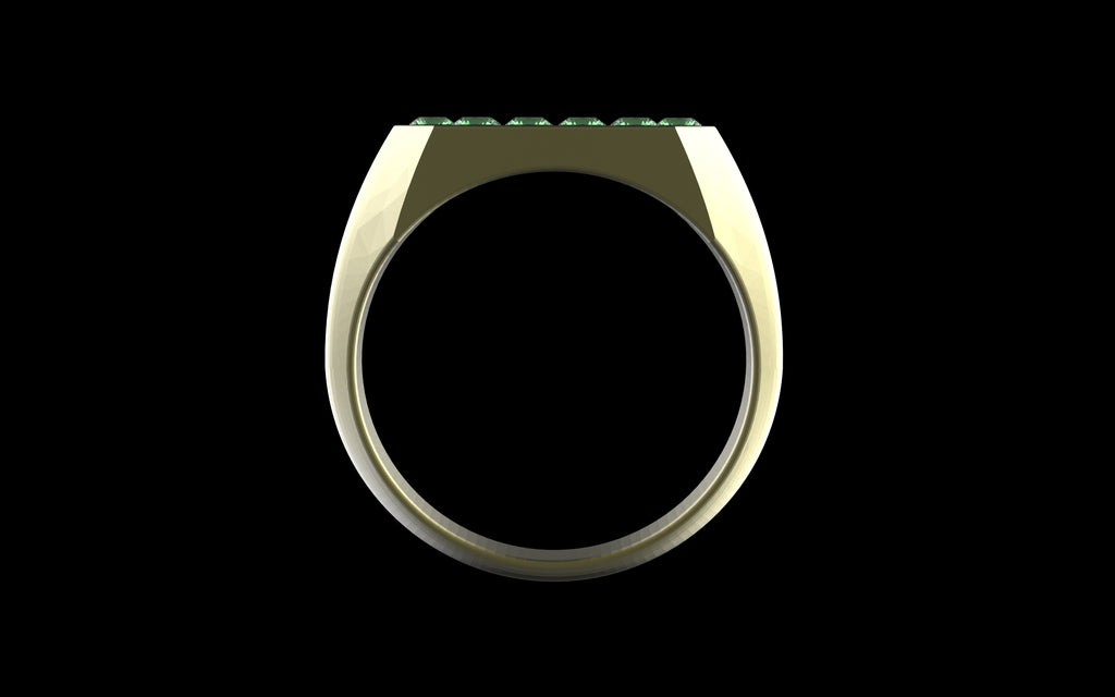 "Nyalla" Minimalist Long Hex Signet Ring - Custom Pave Gemstones - Sterling Silver / Brass