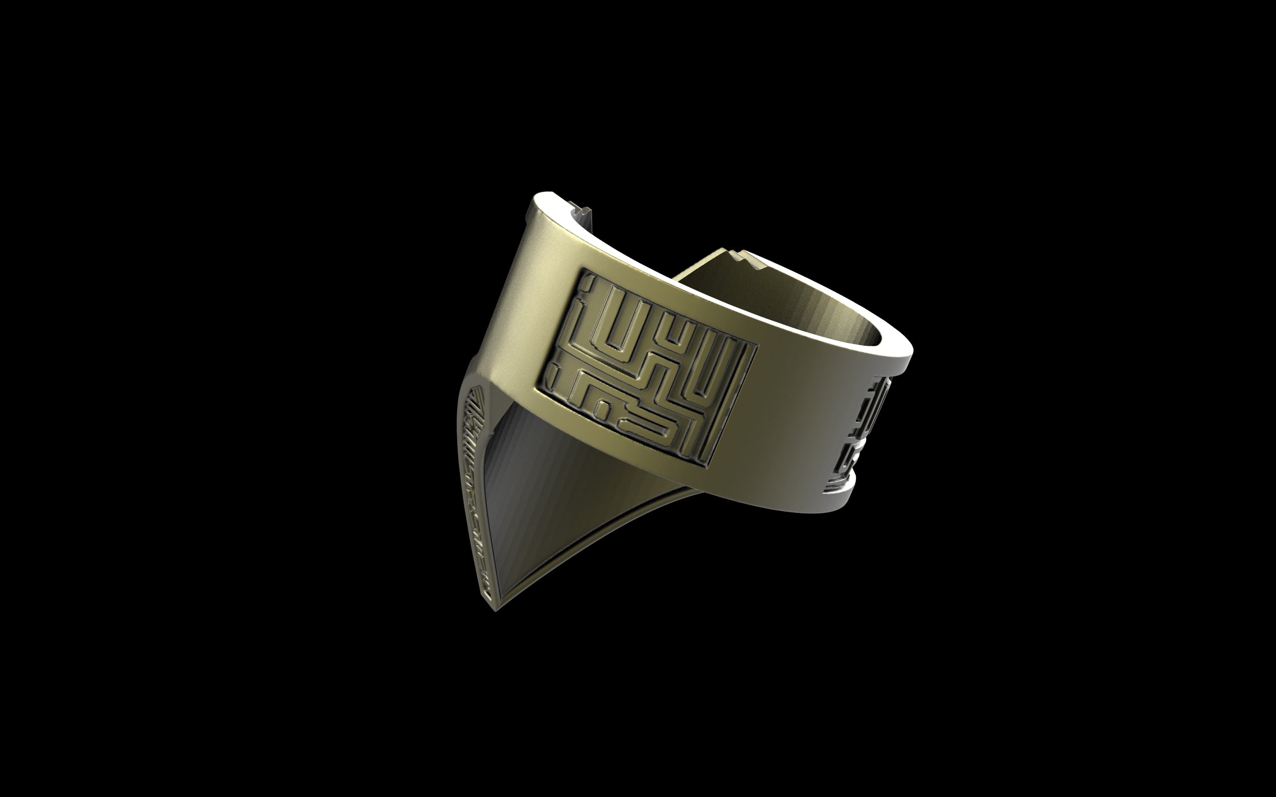 "Amneil" Future Tribal Patterned Symmetrical Ring - Sterling Silver / Brass
