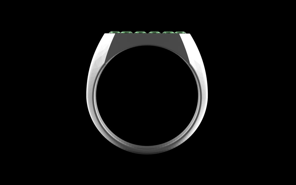 "Nyalla" Minimalist Long Hex Signet Ring - Custom Pave Gemstones - Sterling Silver / Brass