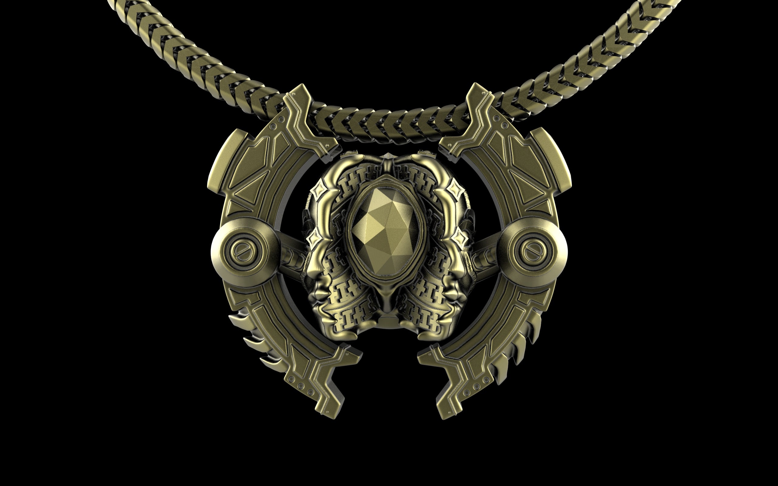 "Omnipresence" Biomechanical Cyberpunk Pendant with Chain - Sterling Silver / Brass / Bronze