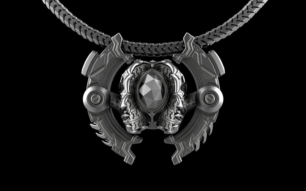 "Omnipresence" Biomechanical Cyberpunk Pendant with Chain - Sterling Silver / Brass / Bronze