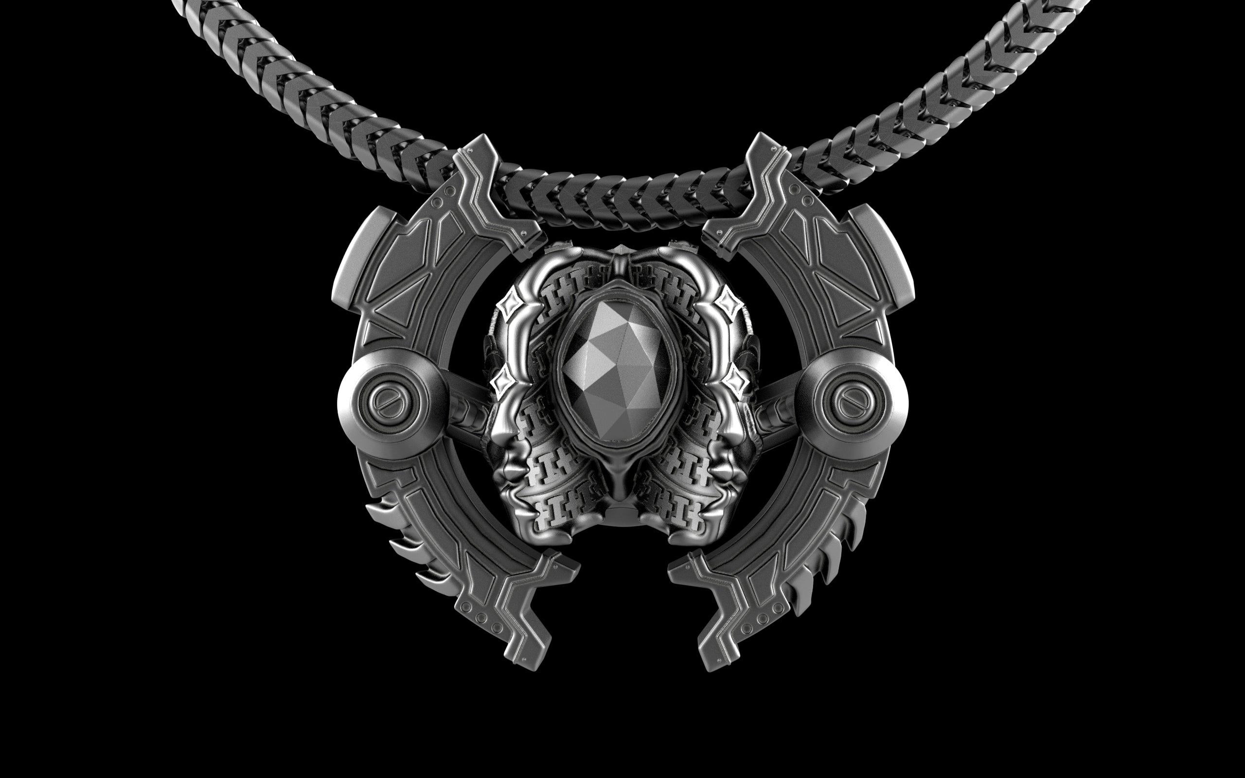 "Omnipresence" Biomechanical Cyberpunk Pendant with Chain - Sterling Silver / Brass / Bronze