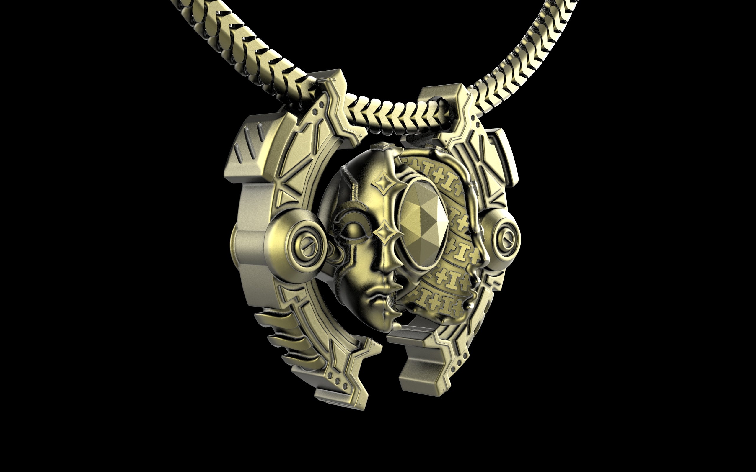 "Omnipresence" Biomechanical Cyberpunk Pendant with Chain - Sterling Silver / Brass / Bronze
