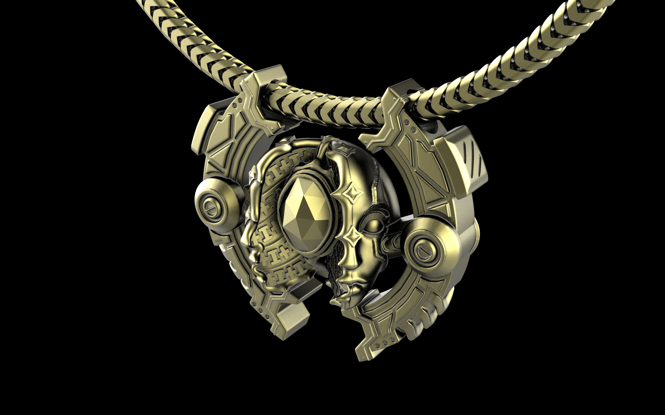 "Omnipresence" Biomechanical Cyberpunk Pendant with Chain - Sterling Silver / Brass / Bronze