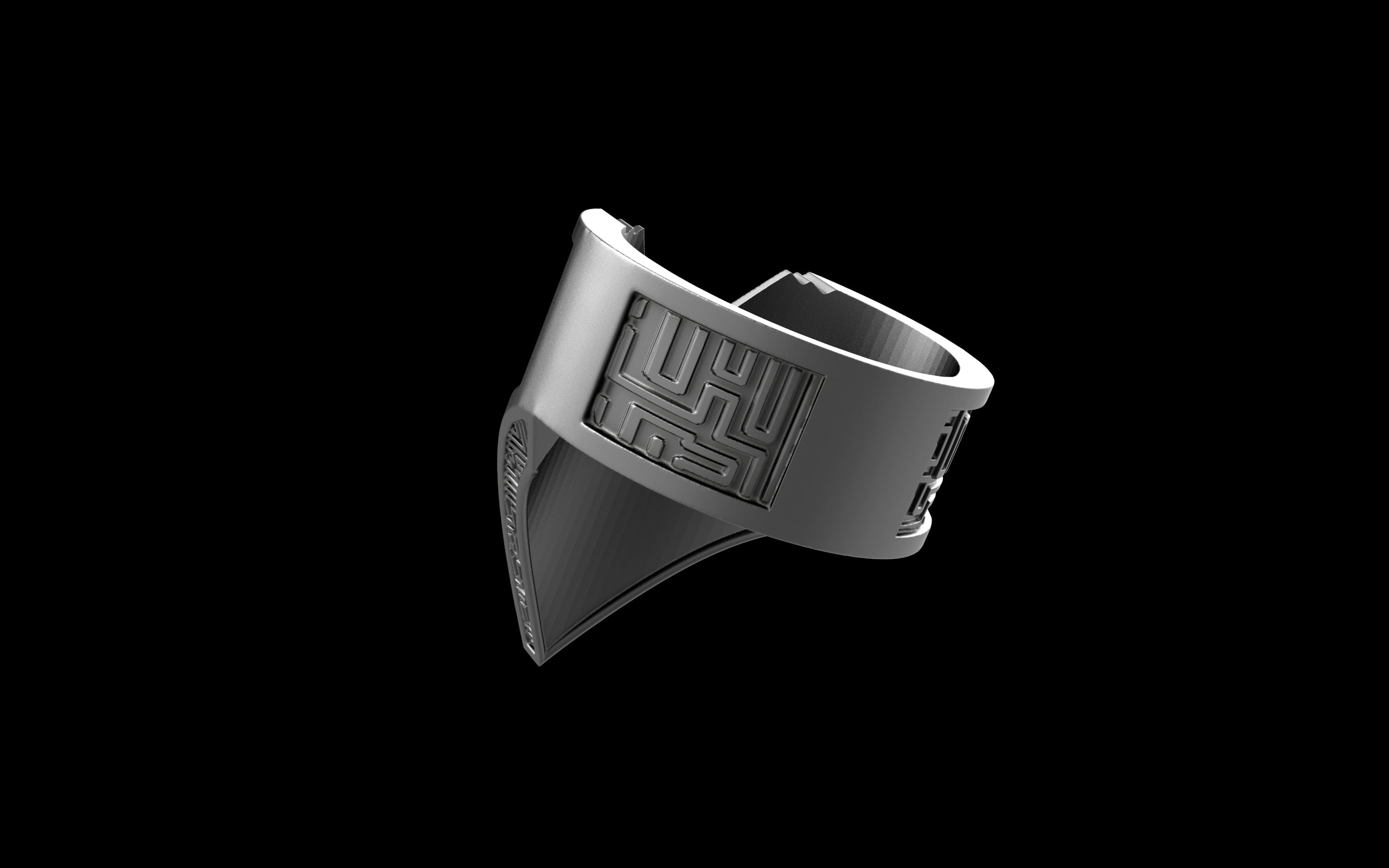 "Amneil" Future Tribal Patterned Symmetrical Ring - Sterling Silver / Brass