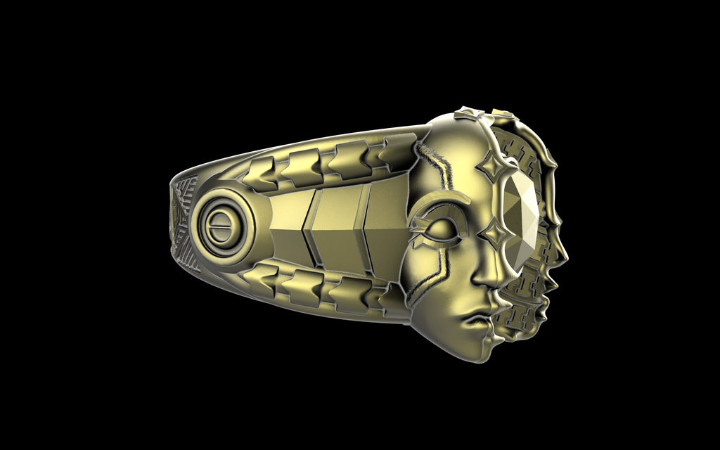 "Omnipresence" Biomechanical Cyberpunk Ring - Sterling Silver / Brass / Bronze