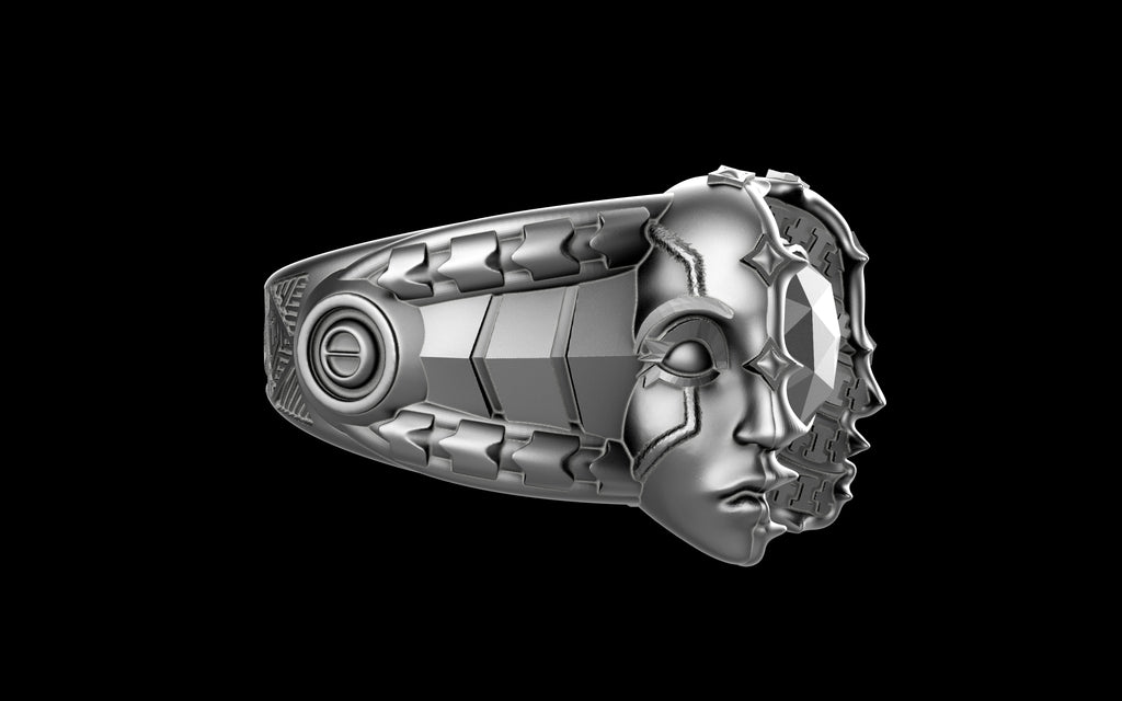 "Omnipresence" Biomechanical Cyberpunk Ring - Sterling Silver / Brass / Bronze