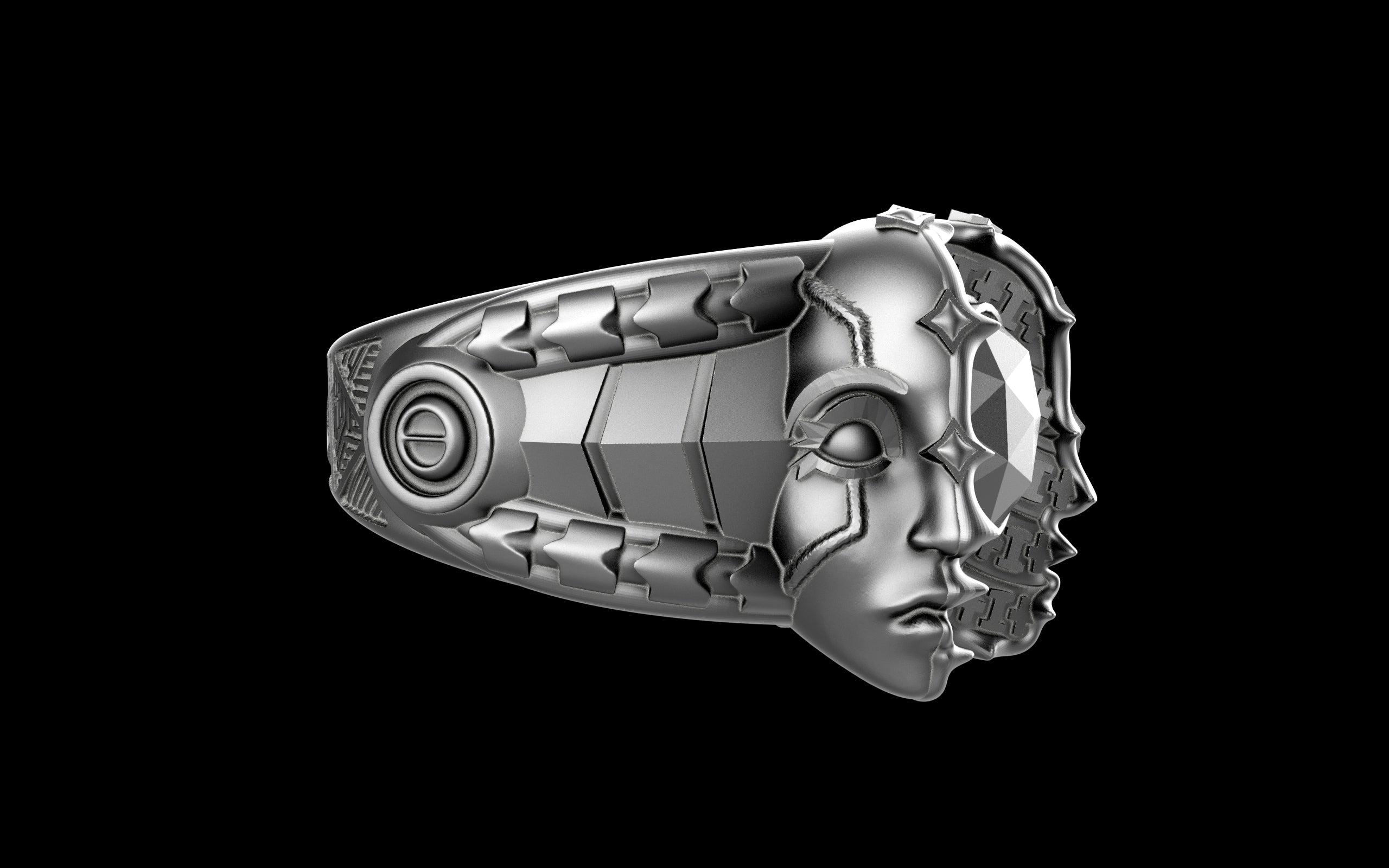 "Omnipresence" Biomechanical Cyberpunk Ring - Sterling Silver / Brass / Bronze
