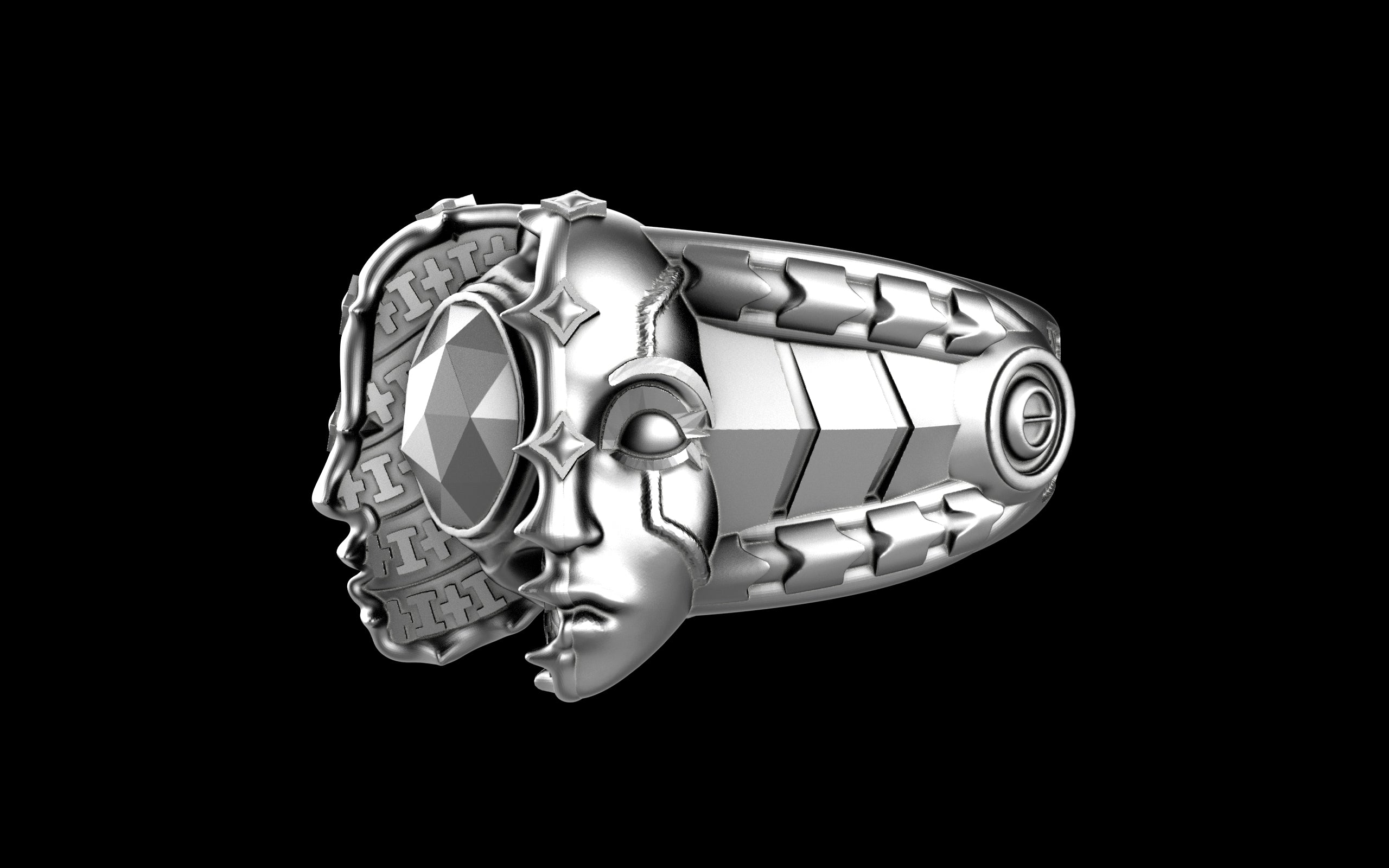 "Omnipresence" Biomechanical Cyberpunk Ring - Sterling Silver / Brass / Bronze