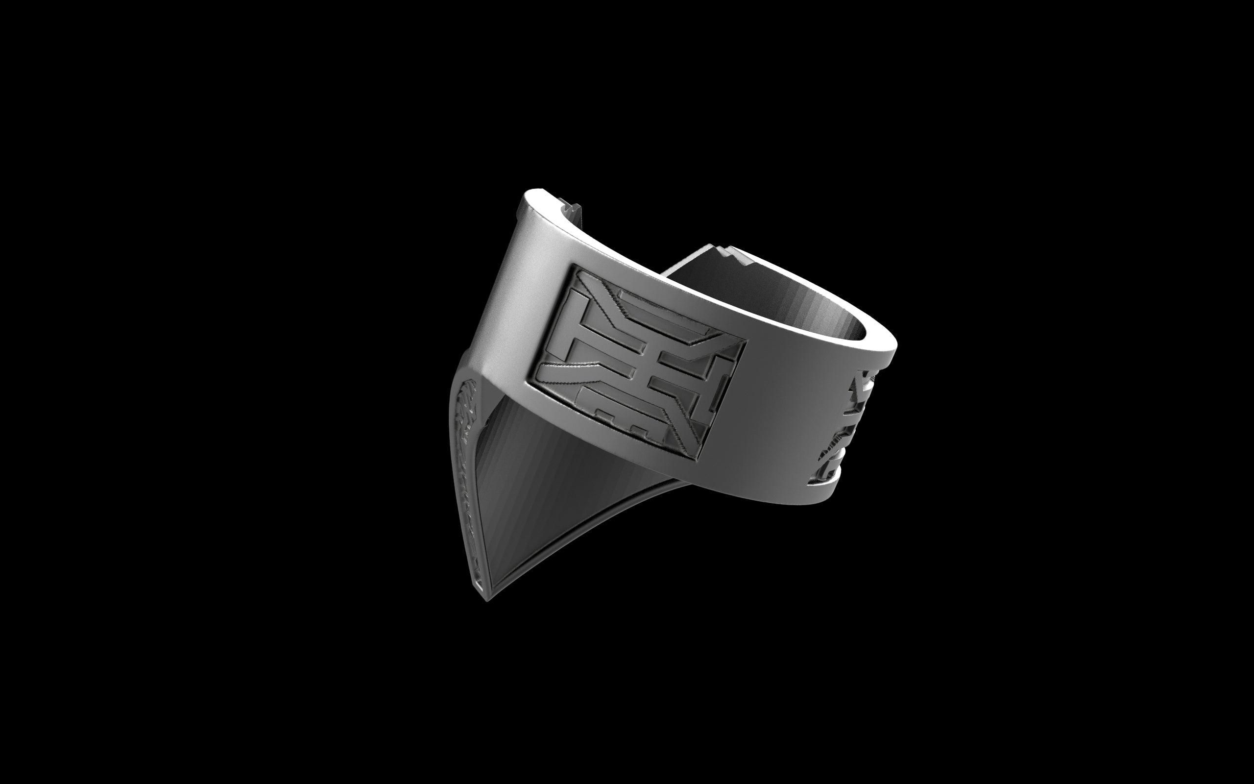 "Amneil" Future Tribal Patterned Symmetrical Ring - Sterling Silver / Brass