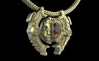 "Omnipresence" Biomechanical Cyberpunk Gemstone Pendant with Chain - Sterling Silver / Brass / Bronze