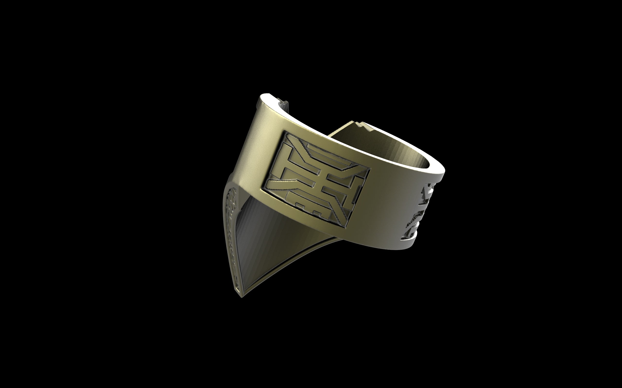 "Amneil" Future Tribal Patterned Symmetrical Ring - Sterling Silver / Brass