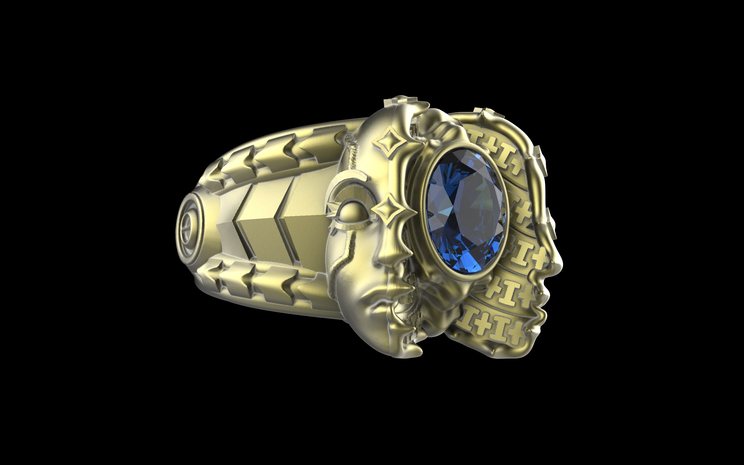 "Omnipresence" Biomechanical Cyberpunk Gemstone Ring - Sterling Silver / Brass / Bronze