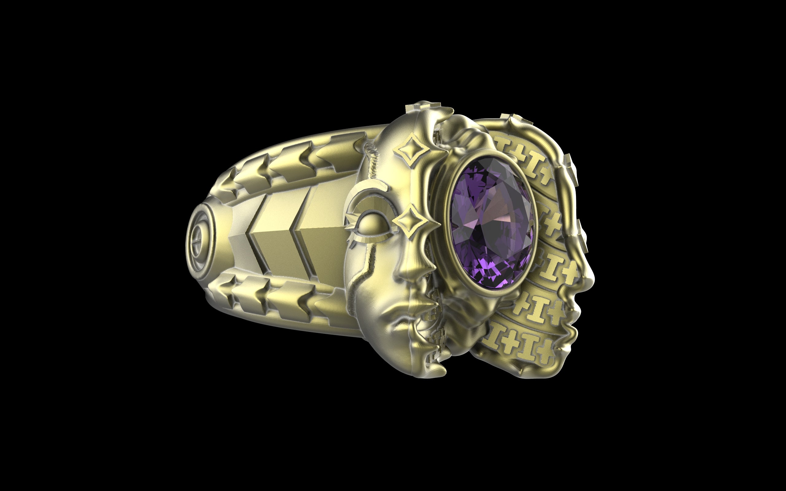 "Omnipresence" Biomechanical Cyberpunk Gemstone Ring - Sterling Silver / Brass / Bronze