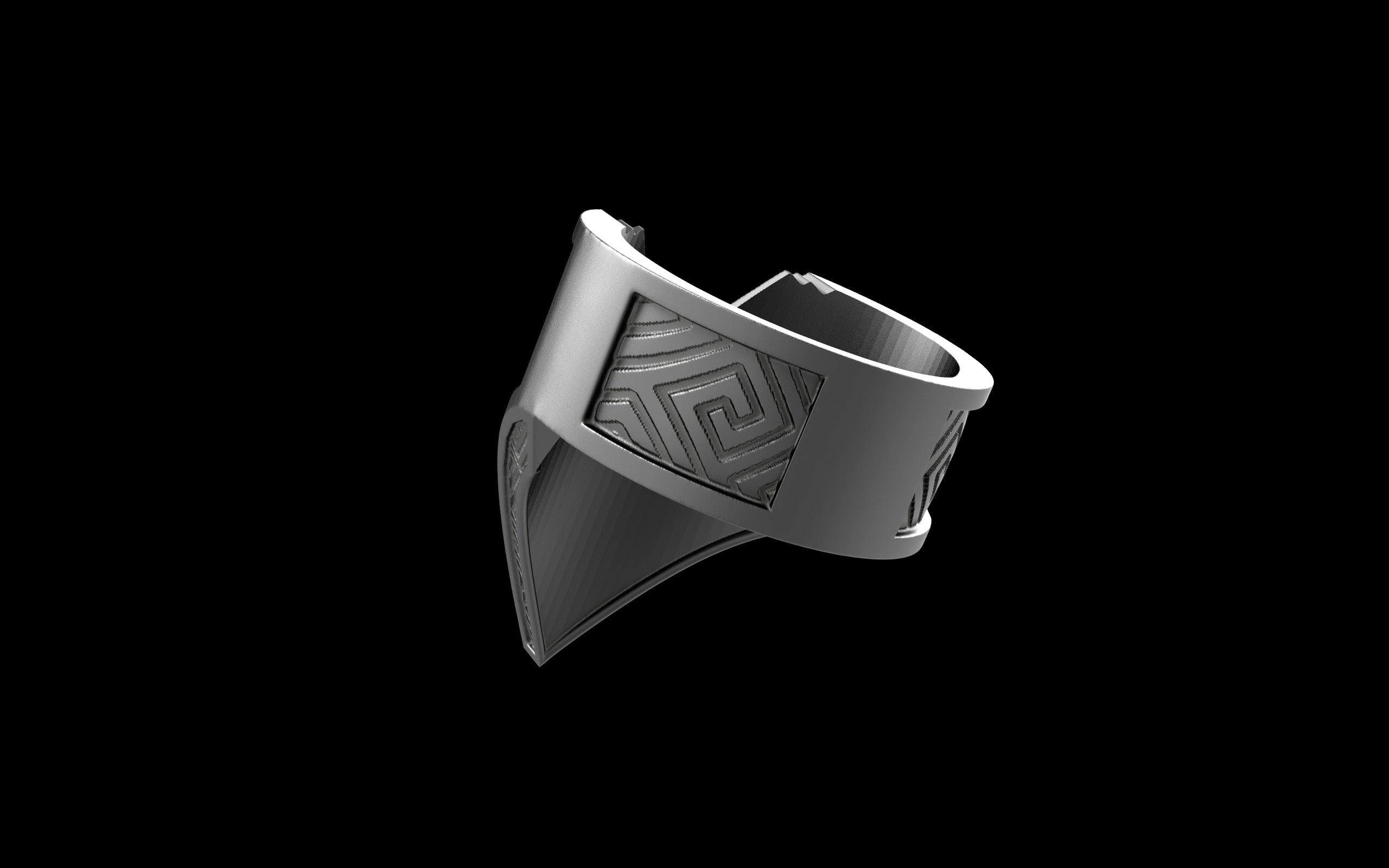 "Amneil" Future Tribal Patterned Symmetrical Ring - Sterling Silver / Brass