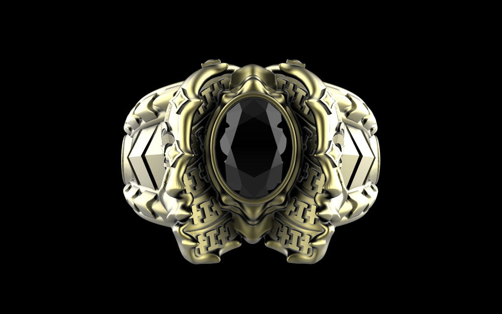 "Omnipresence" Biomechanical Cyberpunk Gemstone Ring - Sterling Silver / Brass / Bronze