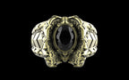 "Omnipresence" Biomechanical Cyberpunk Gemstone Ring - Sterling Silver / Brass / Bronze