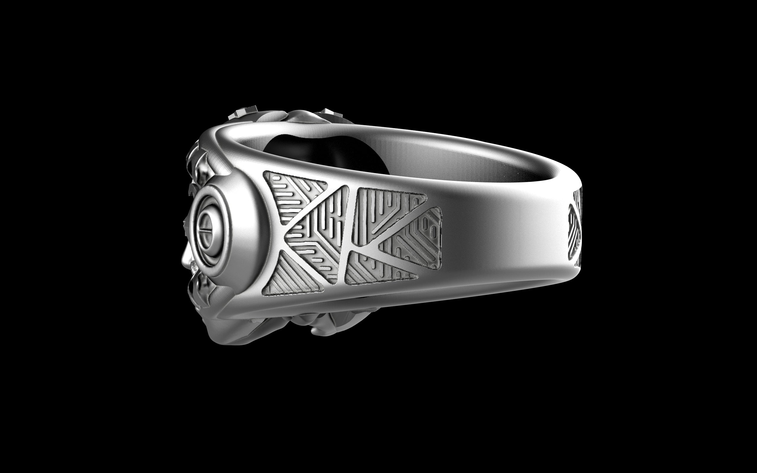 "Omnipresence" Biomechanical Cyberpunk Gemstone Ring - Sterling Silver / Brass / Bronze