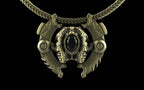 "Omnipresence" Biomechanical Cyberpunk Gemstone Pendant with Chain - Sterling Silver / Brass / Bronze