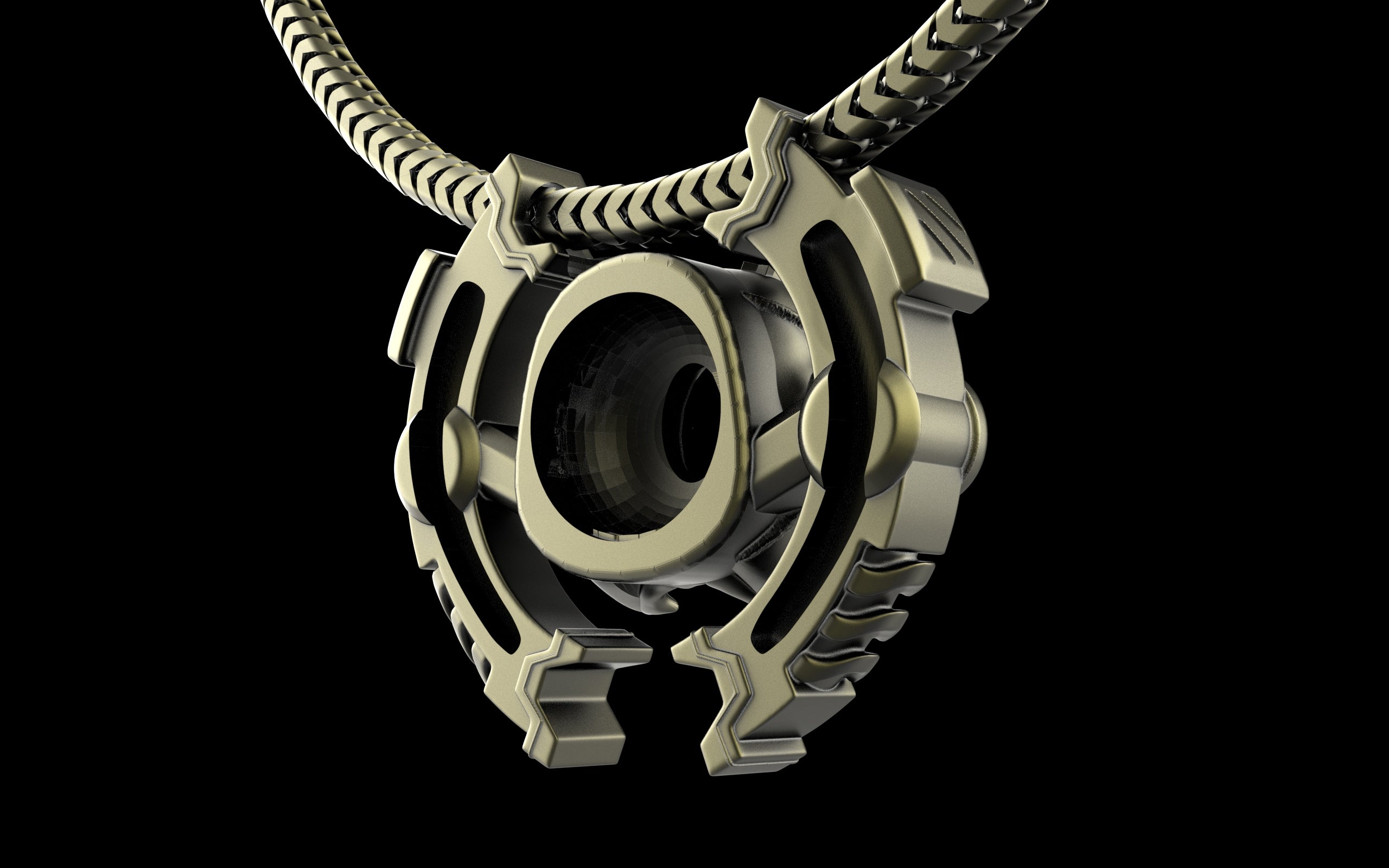 "Omnipresence" Biomechanical Cyberpunk Gemstone Pendant with Chain - Sterling Silver / Brass / Bronze