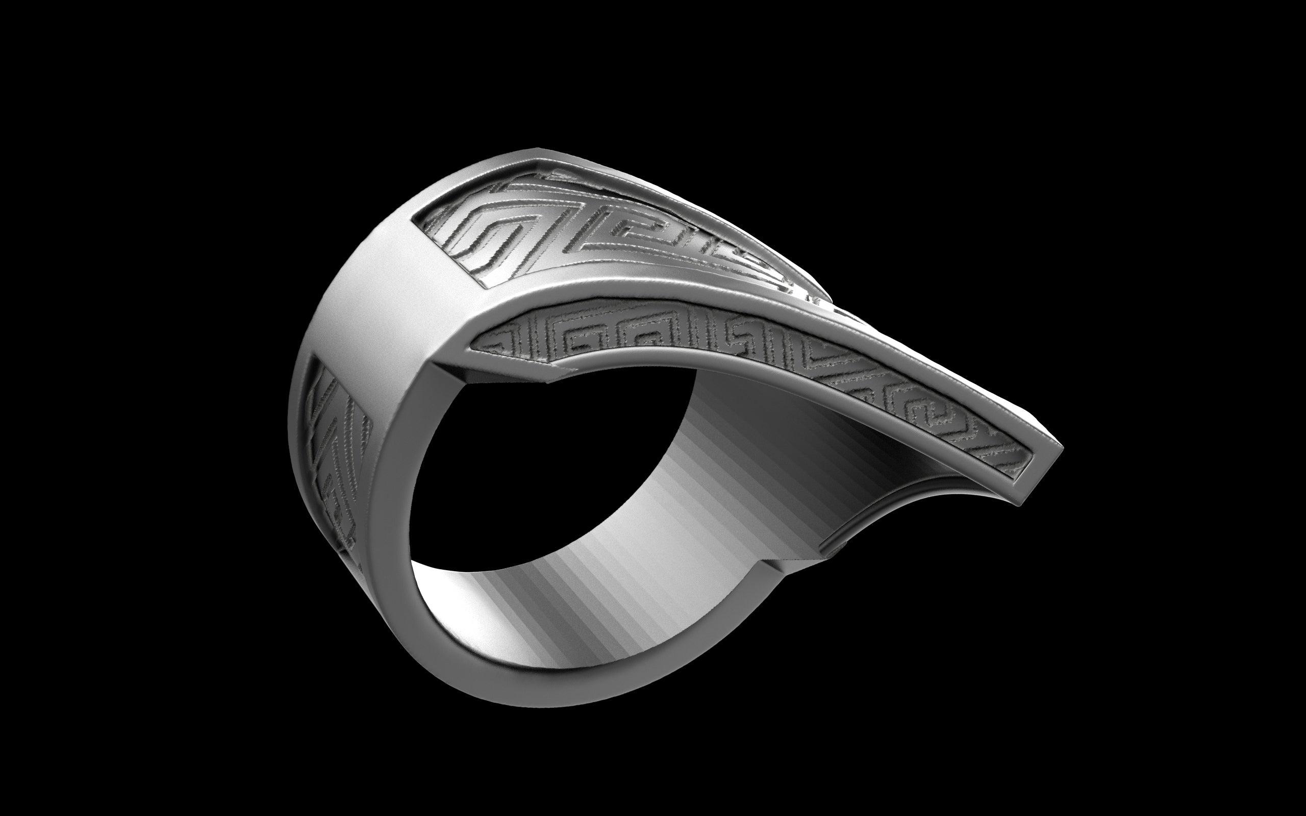 "Amneil" Future Tribal Patterned Symmetrical Ring - Sterling Silver / Brass