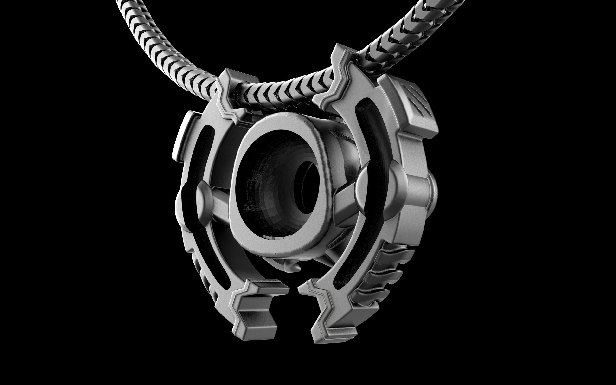 "Omnipresence" Biomechanical Cyberpunk Gemstone Pendant with Chain - Sterling Silver / Brass / Bronze